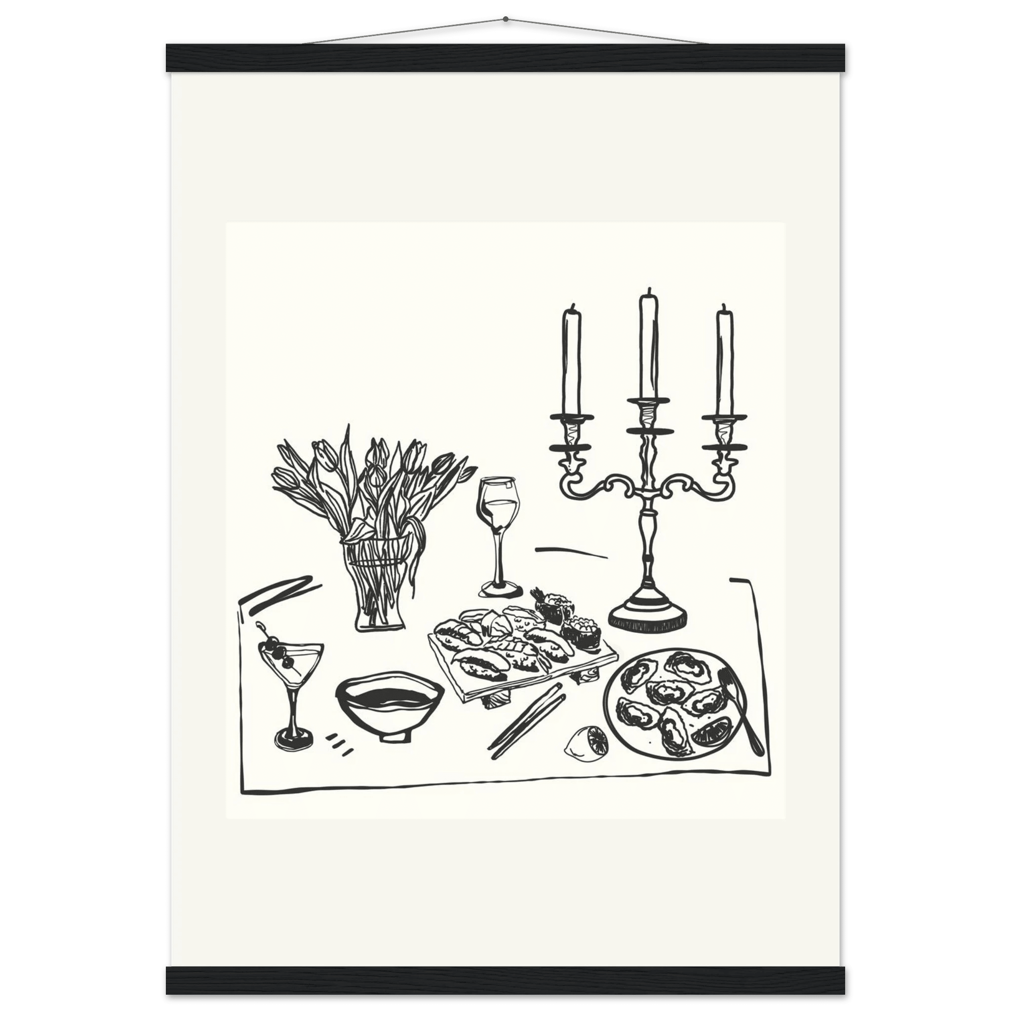 Fine Dining Table Print | Black Line Art Kitchen Wall Art | Elegant Dining Room Poster - Evergreen Posters