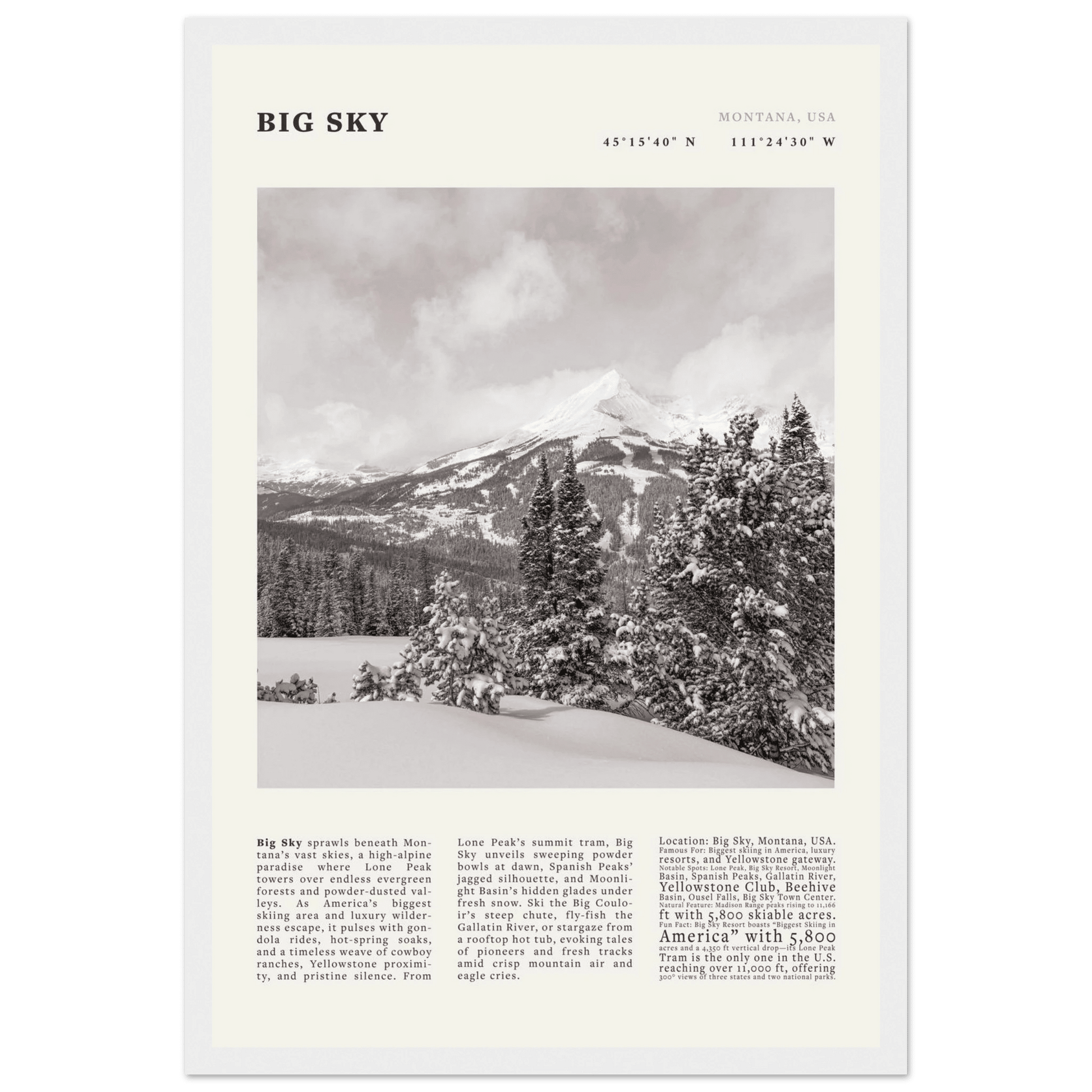 Big Sky Montana Poster Black and White – Vintage Lone Peak Ski Resort Print (Digital & Printed Options) - Evergreen Posters