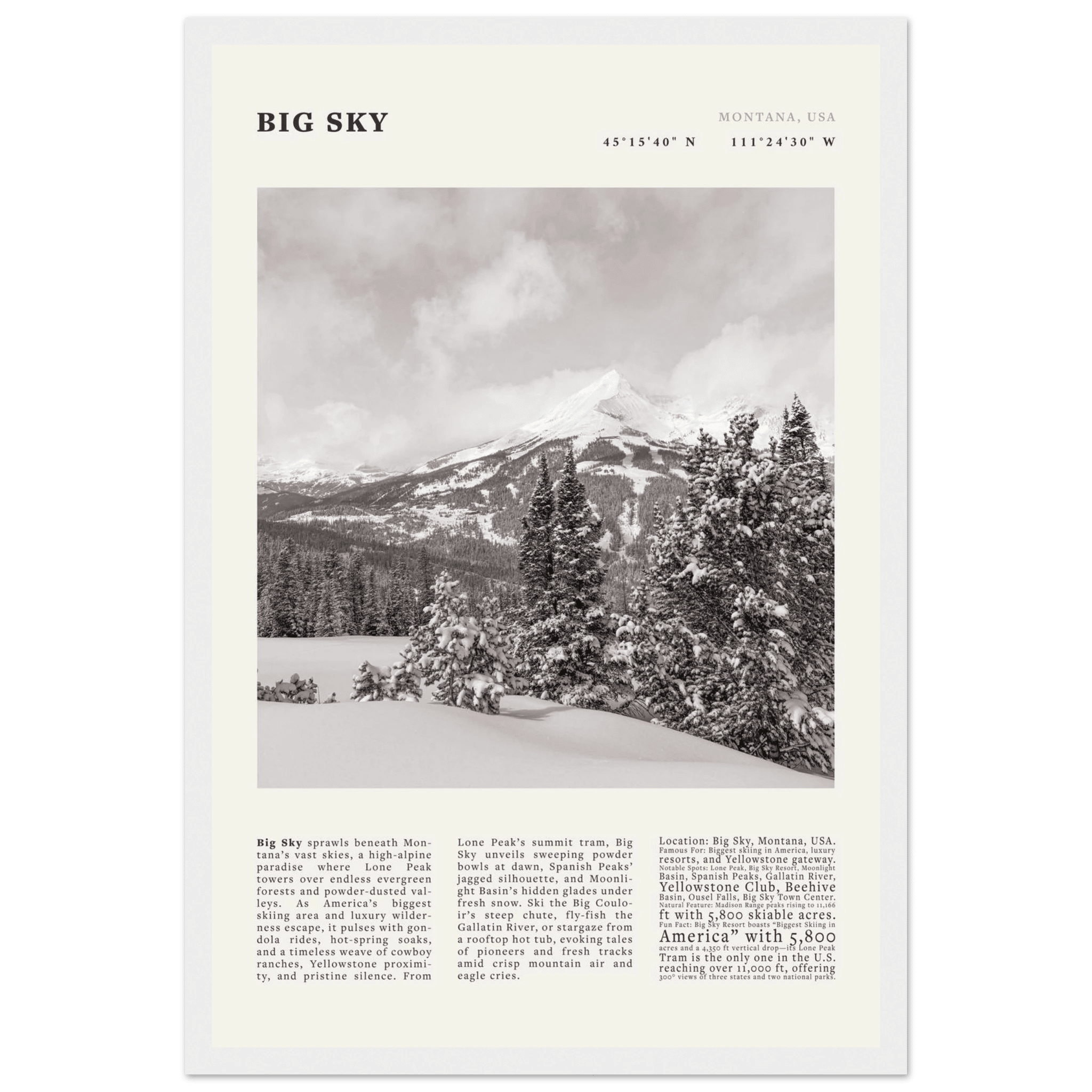 Big Sky Montana Poster Black and White – Vintage Lone Peak Ski Resort Print (Digital & Printed Options) - Evergreen Posters