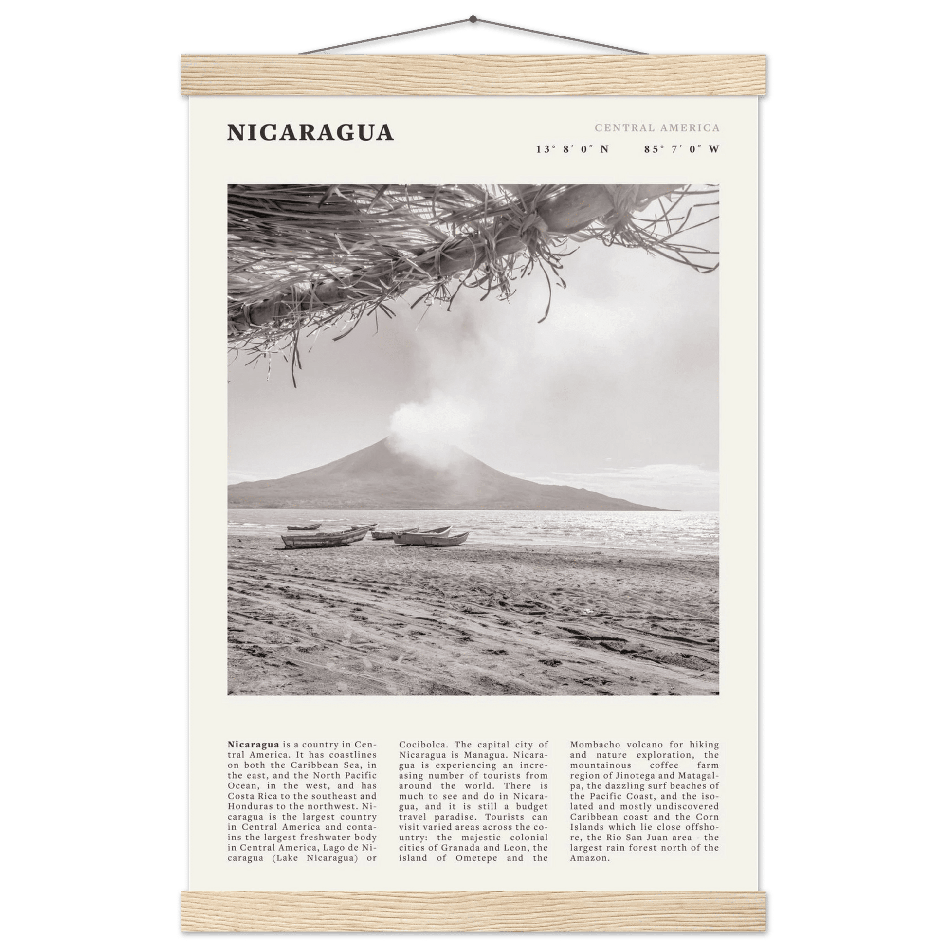 Nicaragua Poster | Black & White Volcano Wall Art | Central America Travel Print - Evergreen Posters