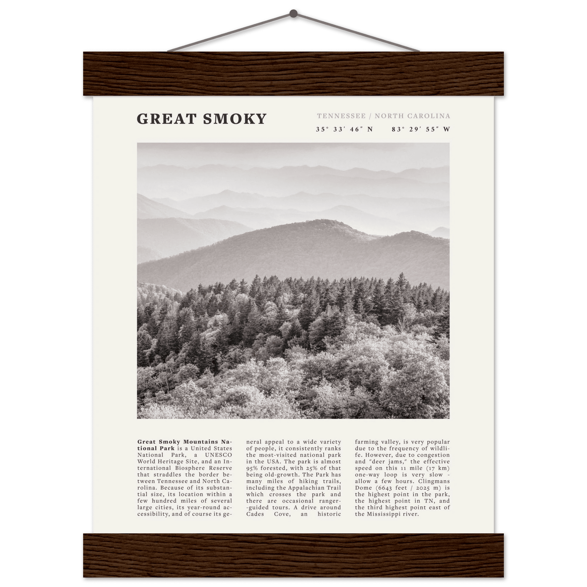 Great Smoky Mountains Poster | Black & White National Park Wall Art | Tennessee Print - Evergreen Posters