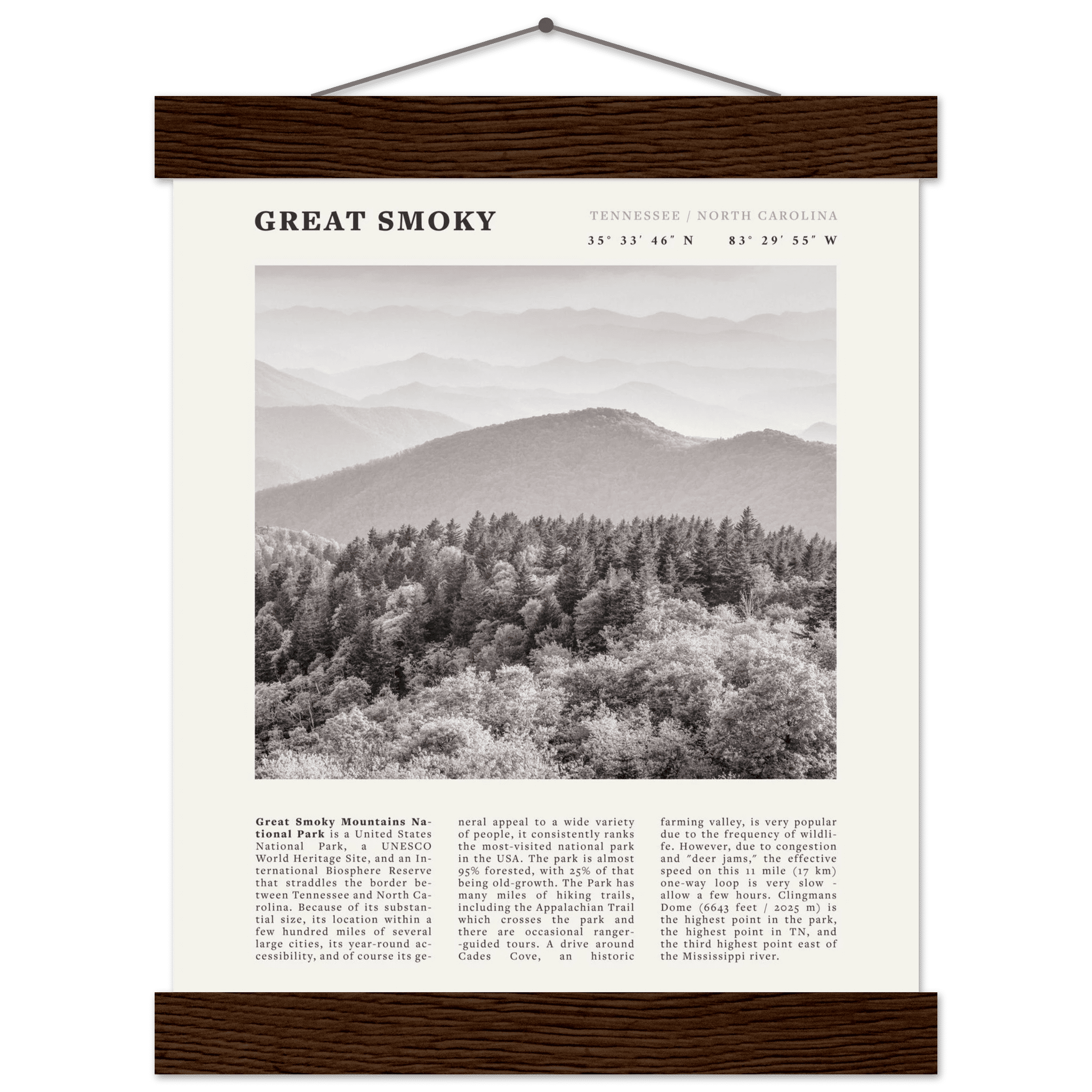 Great Smoky Mountains Poster | Black & White National Park Wall Art | Tennessee Print - Evergreen Posters