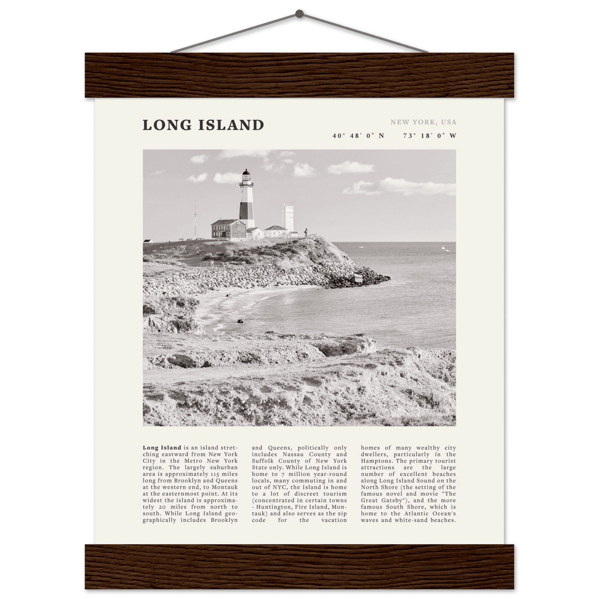 Long Island Poster | Black & White Montauk Lighthouse Wall Art | New York Print - Evergreen Posters