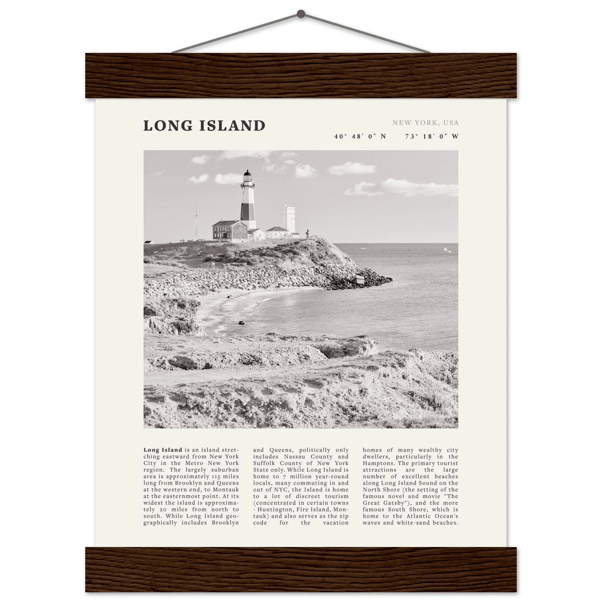 Long Island Poster | Black & White Montauk Lighthouse Wall Art | New York Print - Evergreen Posters