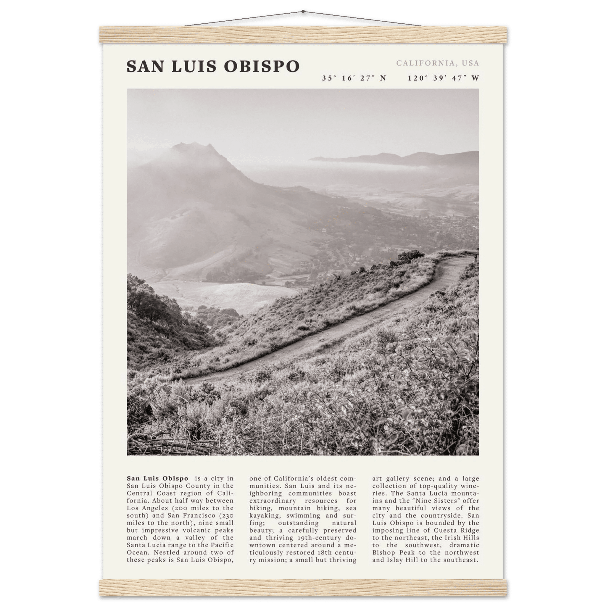 San Luis Obispo Poster | Black & White California Wall Art | SLO Travel Print - Evergreen Posters