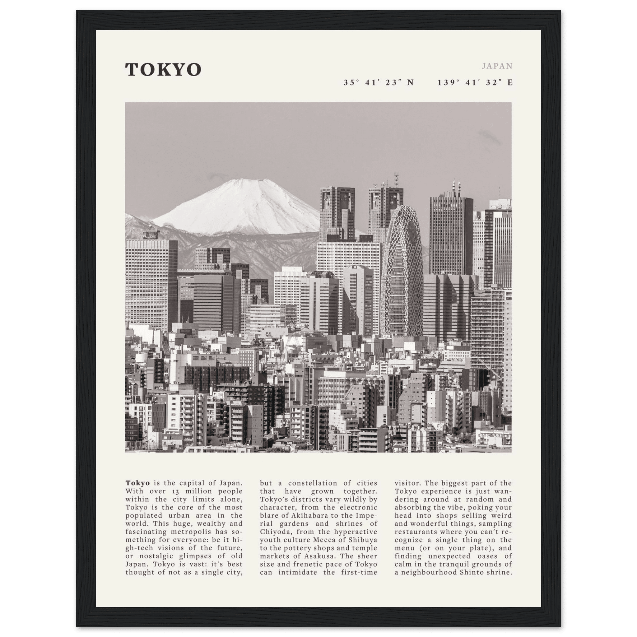 Tokyo Poster | Black & White Mount Fuji Skyline Wall Art | Japan Travel Print - Evergreen Posters