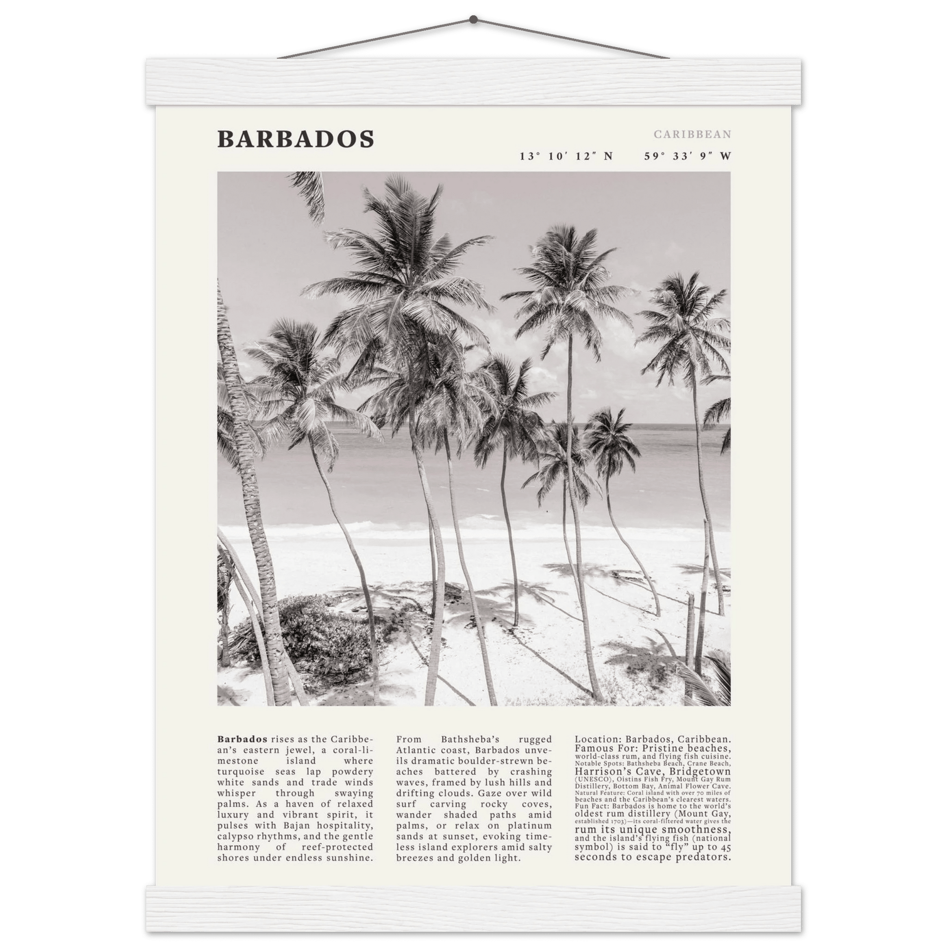 Barbados Poster Black and White – Vintage Caribbean Palm Beach Print (Digital & Printed Options) - Evergreen Posters
