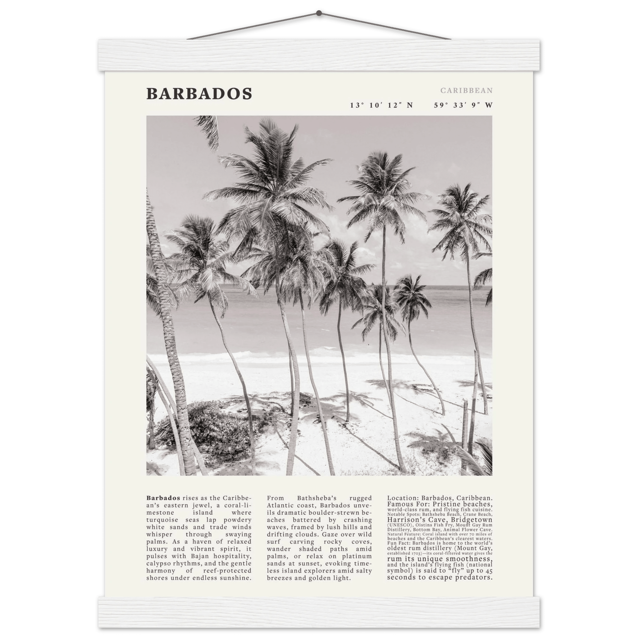 Barbados Poster Black and White – Vintage Caribbean Palm Beach Print (Digital & Printed Options) - Evergreen Posters