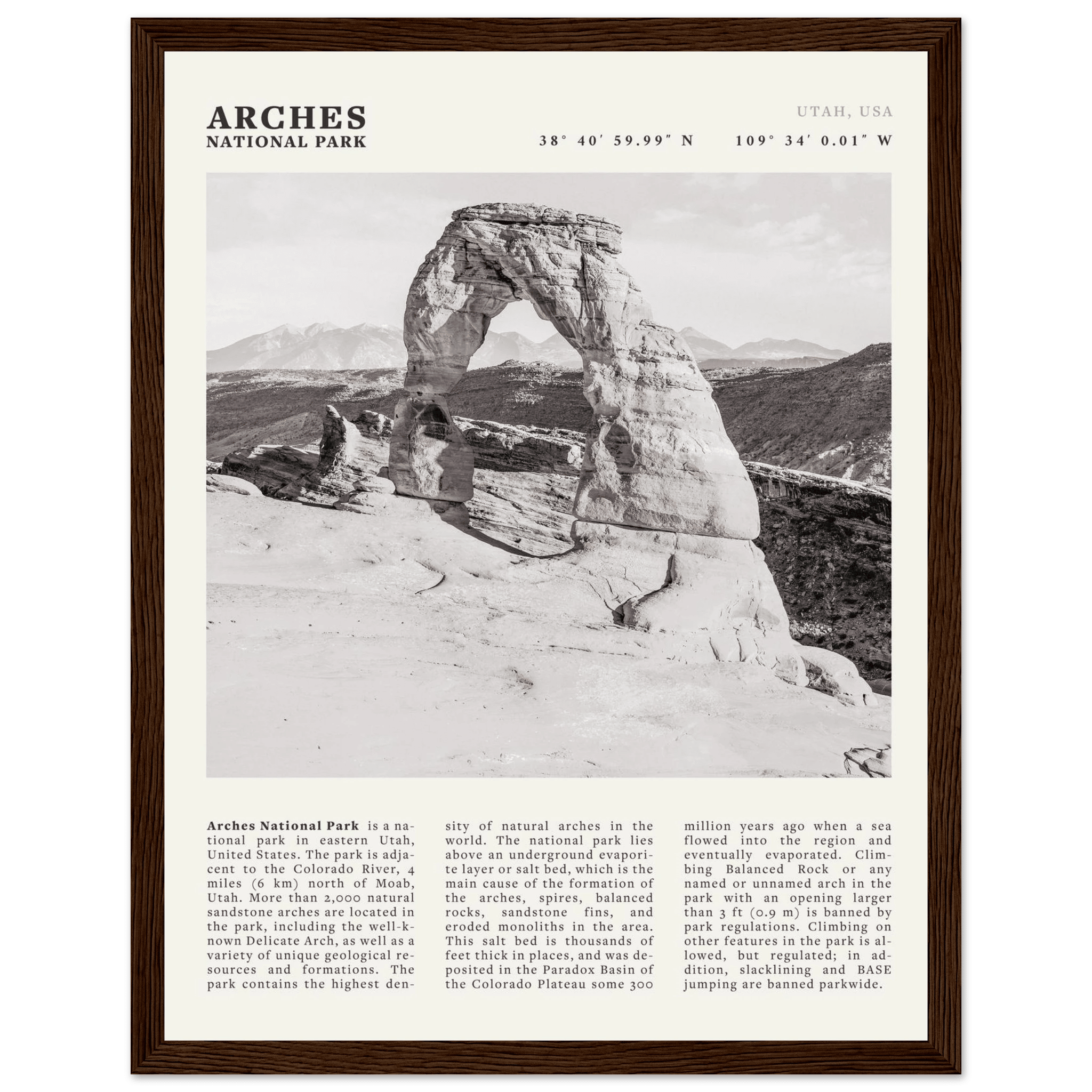 Arches National Park Poster | Black & White Utah Wall Art | Delicate Arch Print - Evergreen Posters