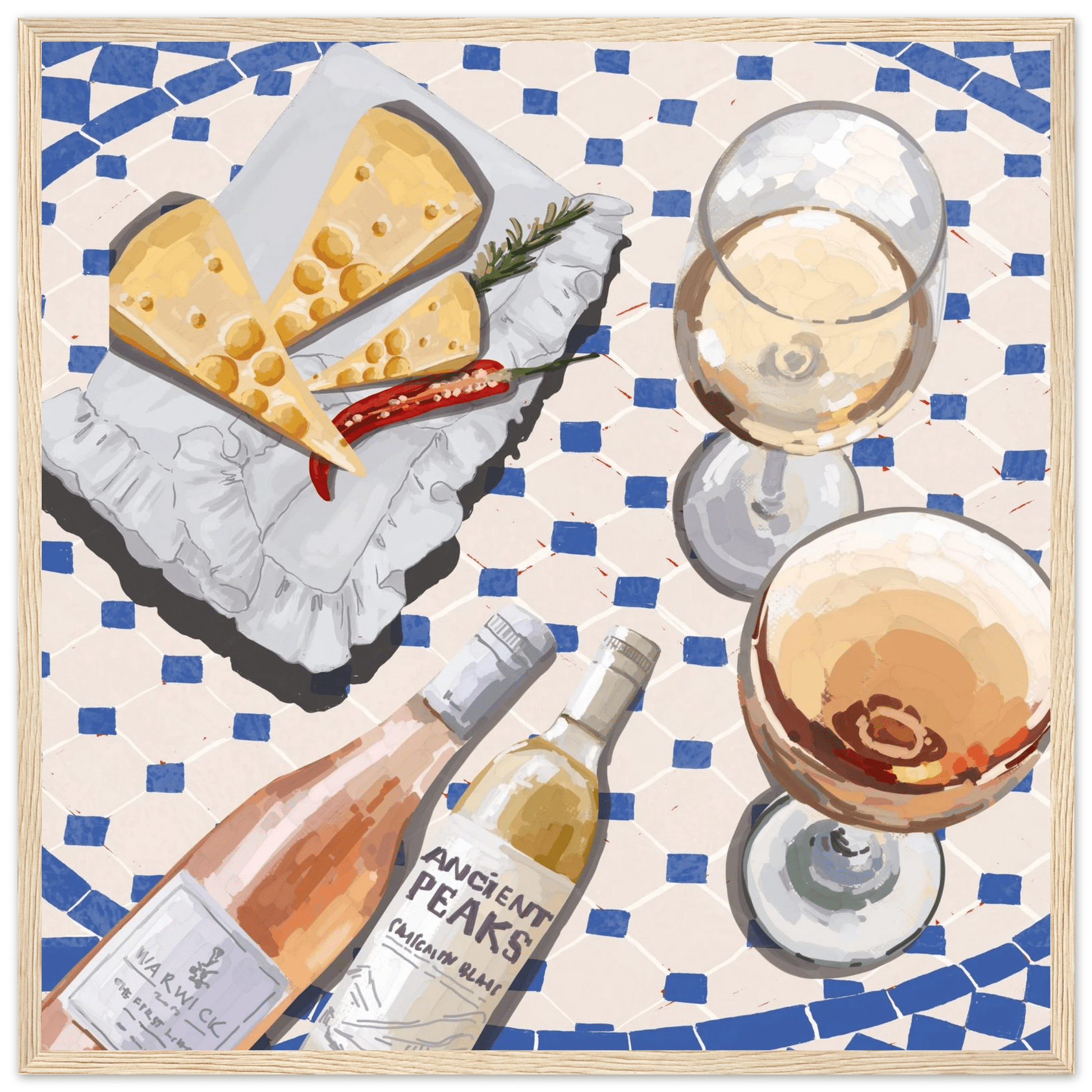 Wine & Cheese Poster | Food Wall Art | Blue Tile Square Kitchen Print - Evergreen Posters - 31