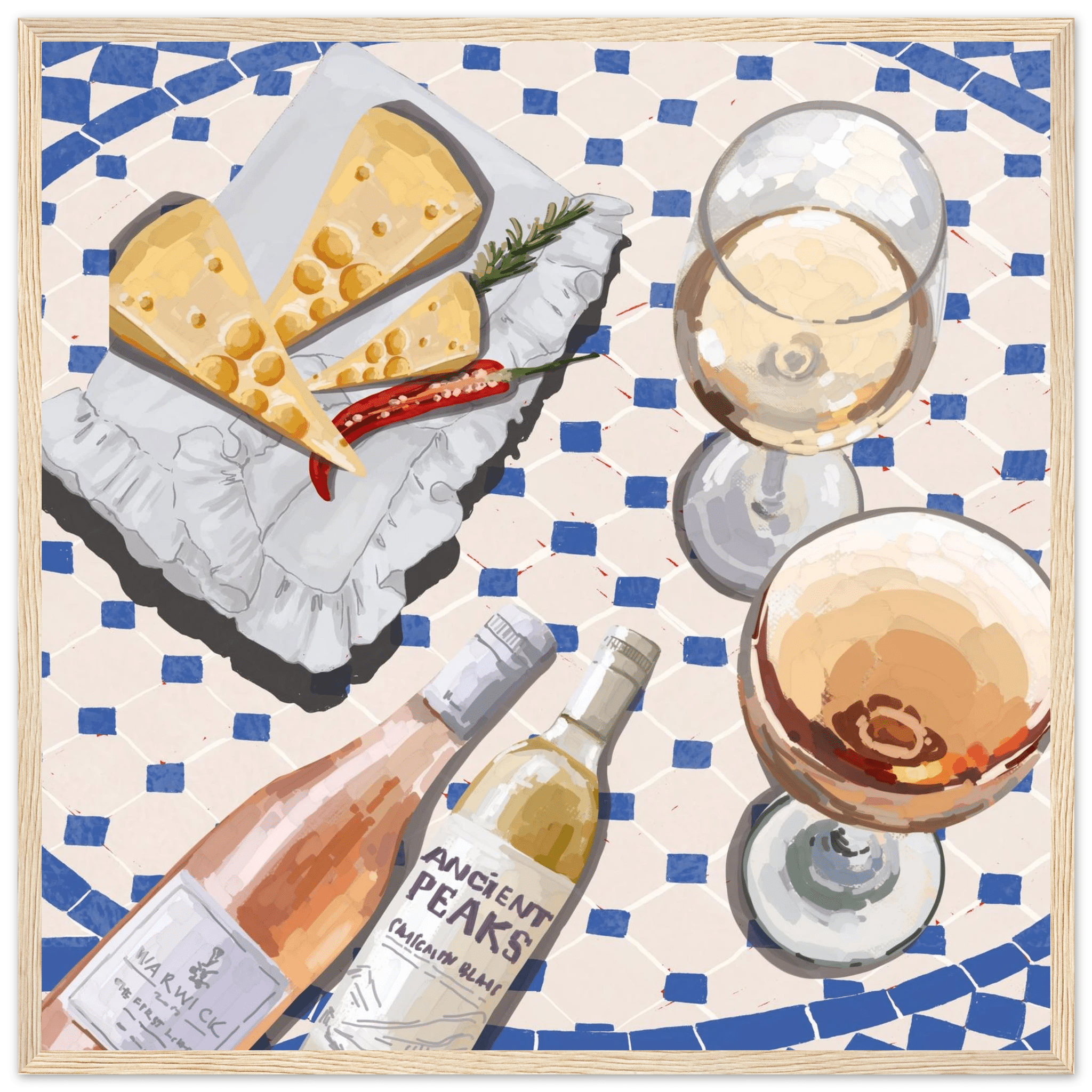 Wine & Cheese Poster | Food Wall Art | Blue Tile Square Kitchen Print - Evergreen Posters - 31