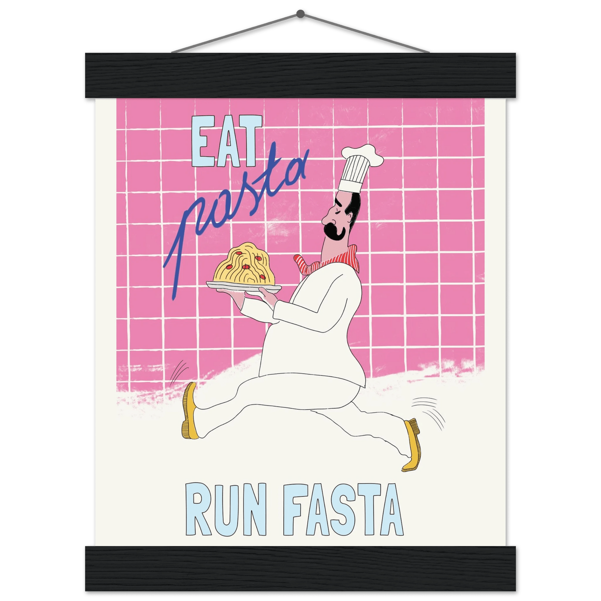 Eat Pasta Run Fasta Poster – Playful Kitchen Wall Art Print (Pink Edition) - Evergreen Posters