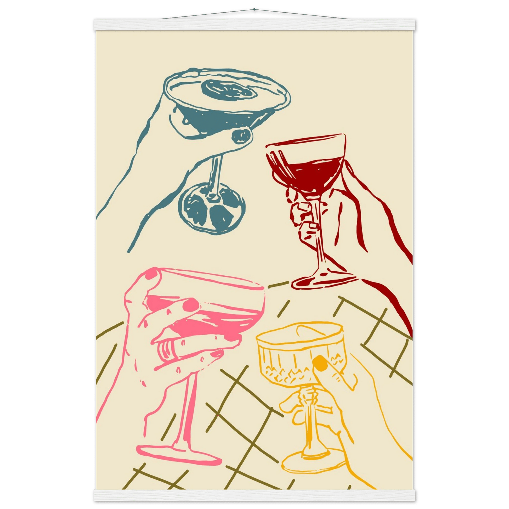 Cheers Print | Colourful Cocktail Glasses Wall Art | Kitchen Bar Poster - Evergreen Posters