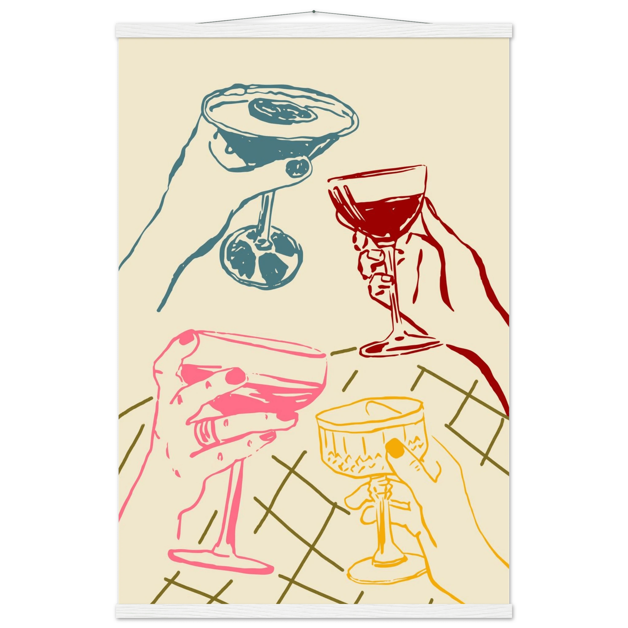 Cheers Print | Colourful Cocktail Glasses Wall Art | Kitchen Bar Poster - Evergreen Posters