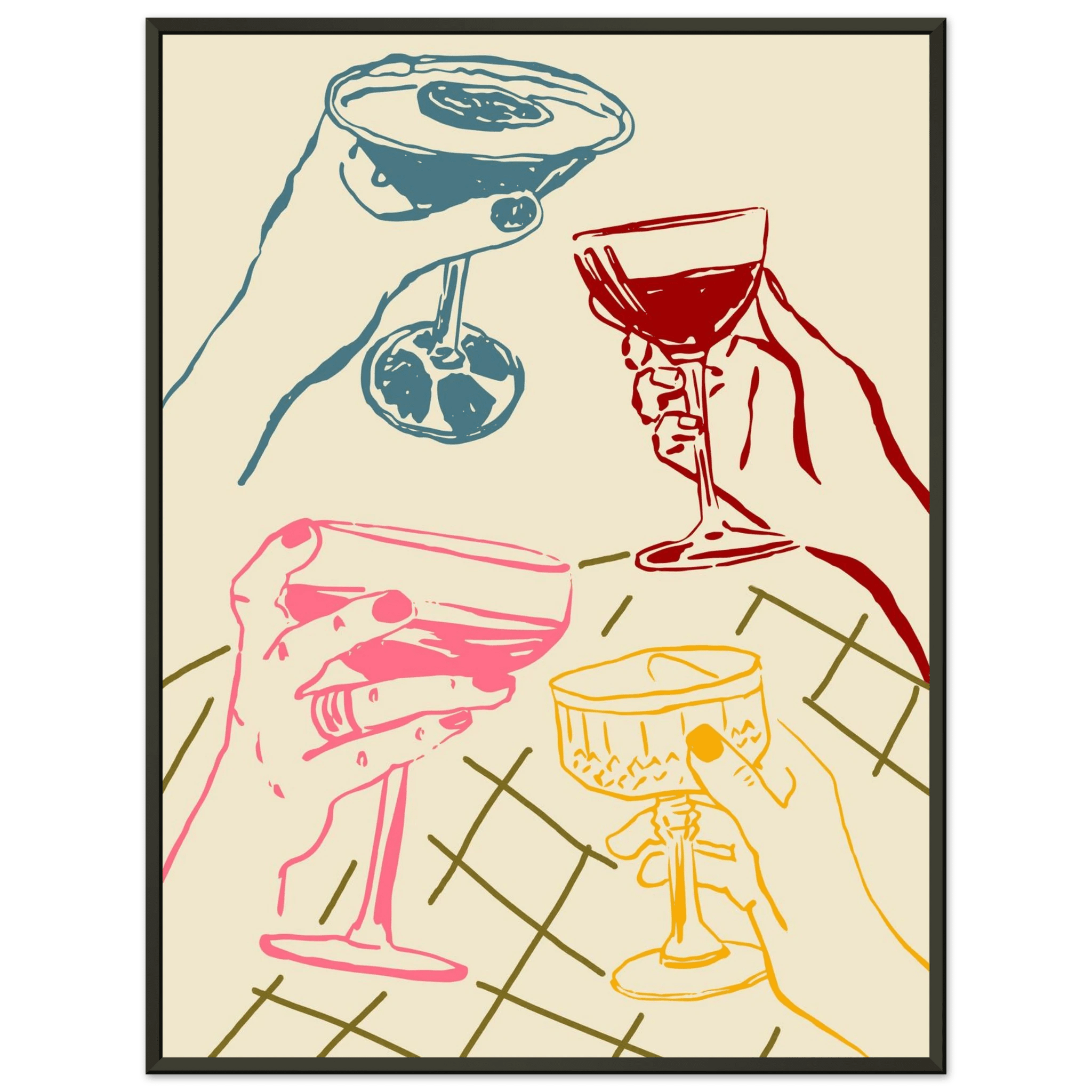 Cheers Print | Colourful Cocktail Glasses Wall Art | Kitchen Bar Poster - Evergreen Posters