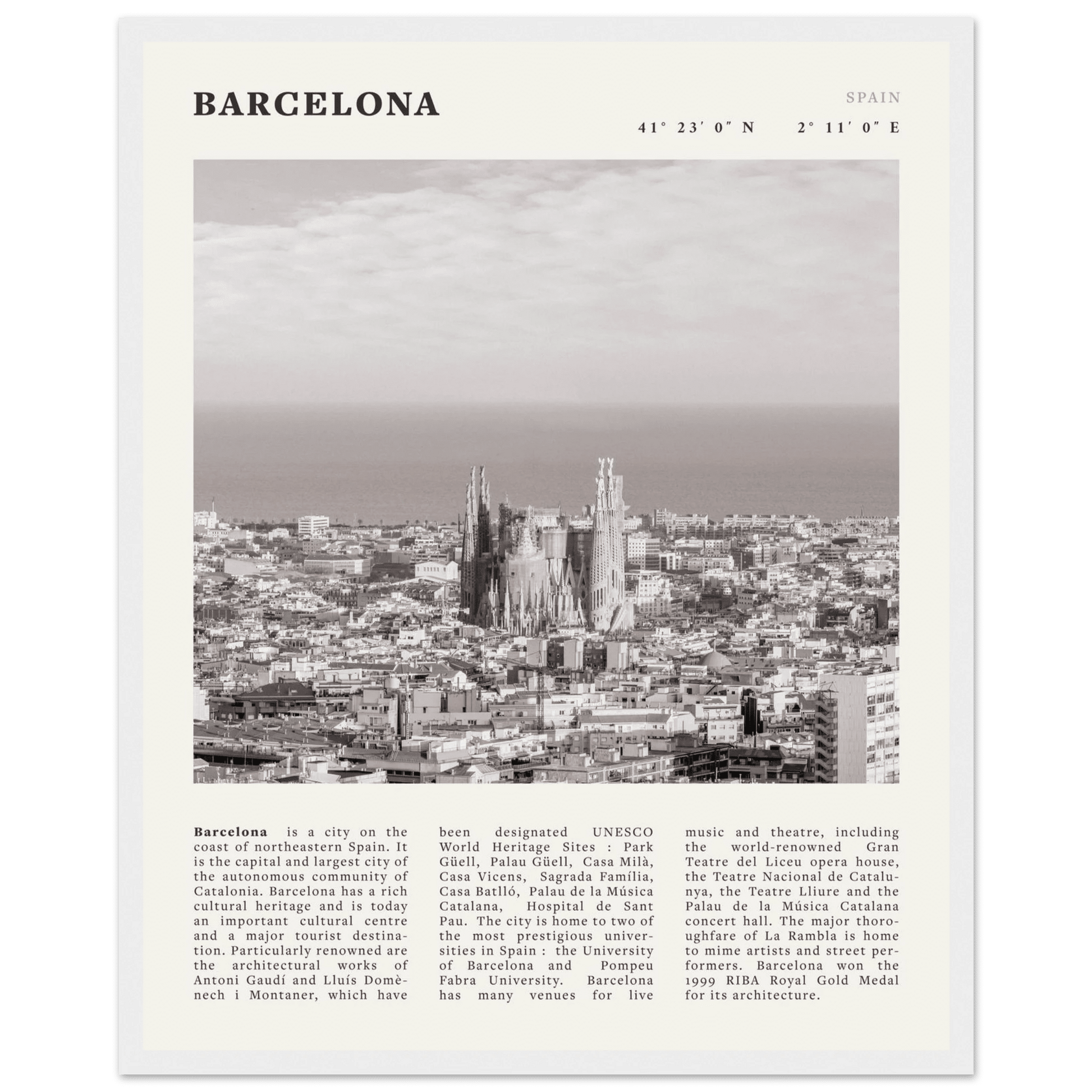 Barcelona Poster | Black & White Sagrada Familia Wall Art | Spain Travel Print - Evergreen Posters