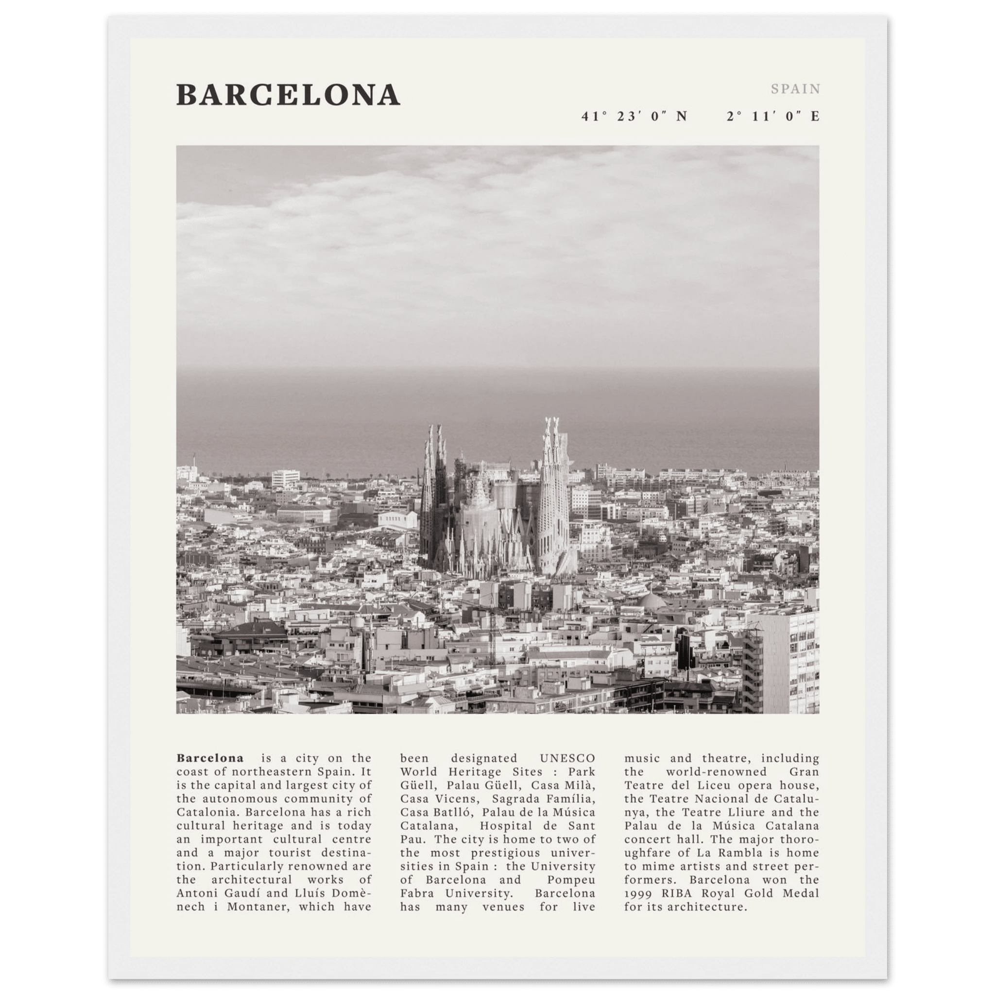 Barcelona Poster | Black & White Sagrada Familia Wall Art | Spain Travel Print - Evergreen Posters