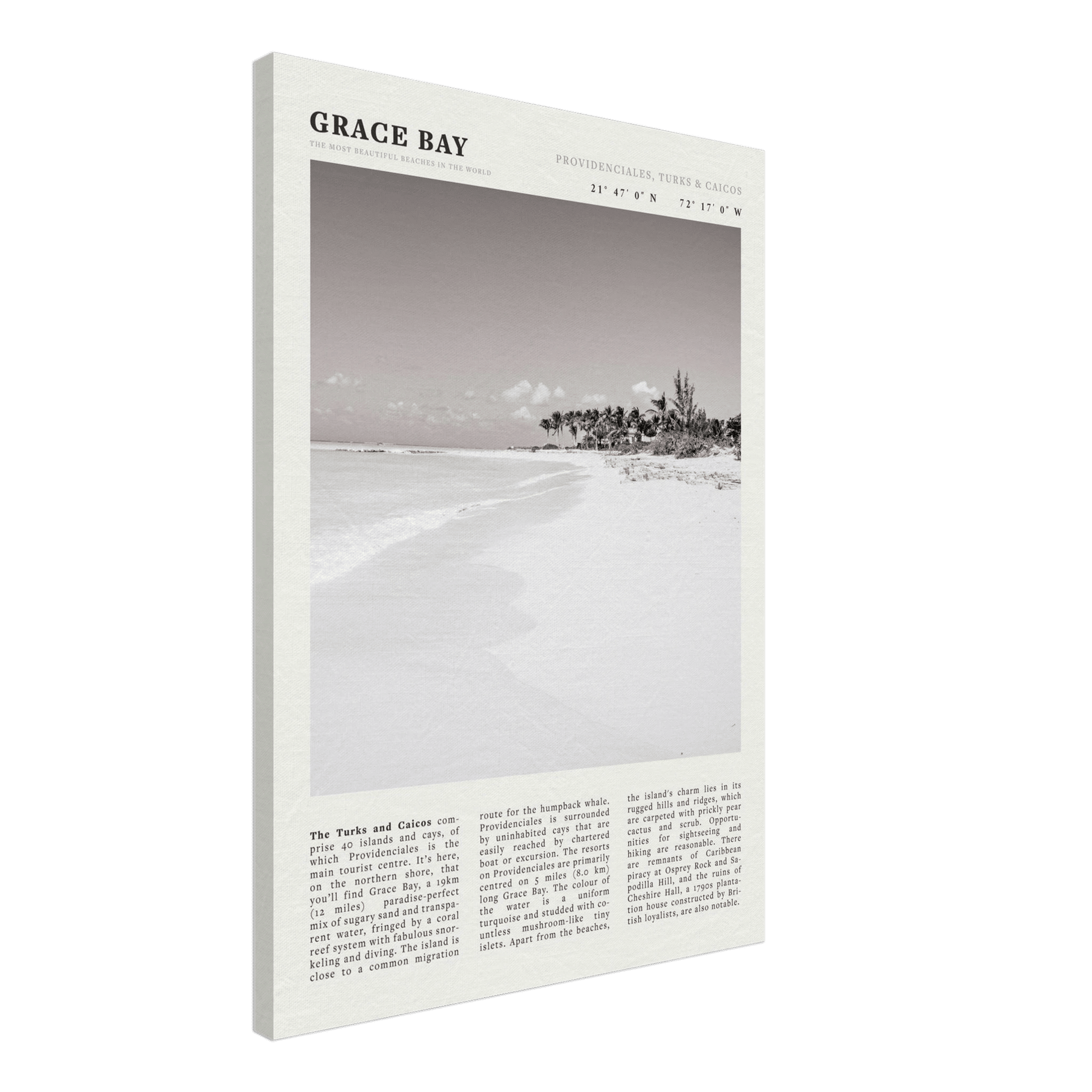 Grace Bay Poster | Black & White Turks & Caicos Wall Art | Caribbean Beach Print - Evergreen Posters