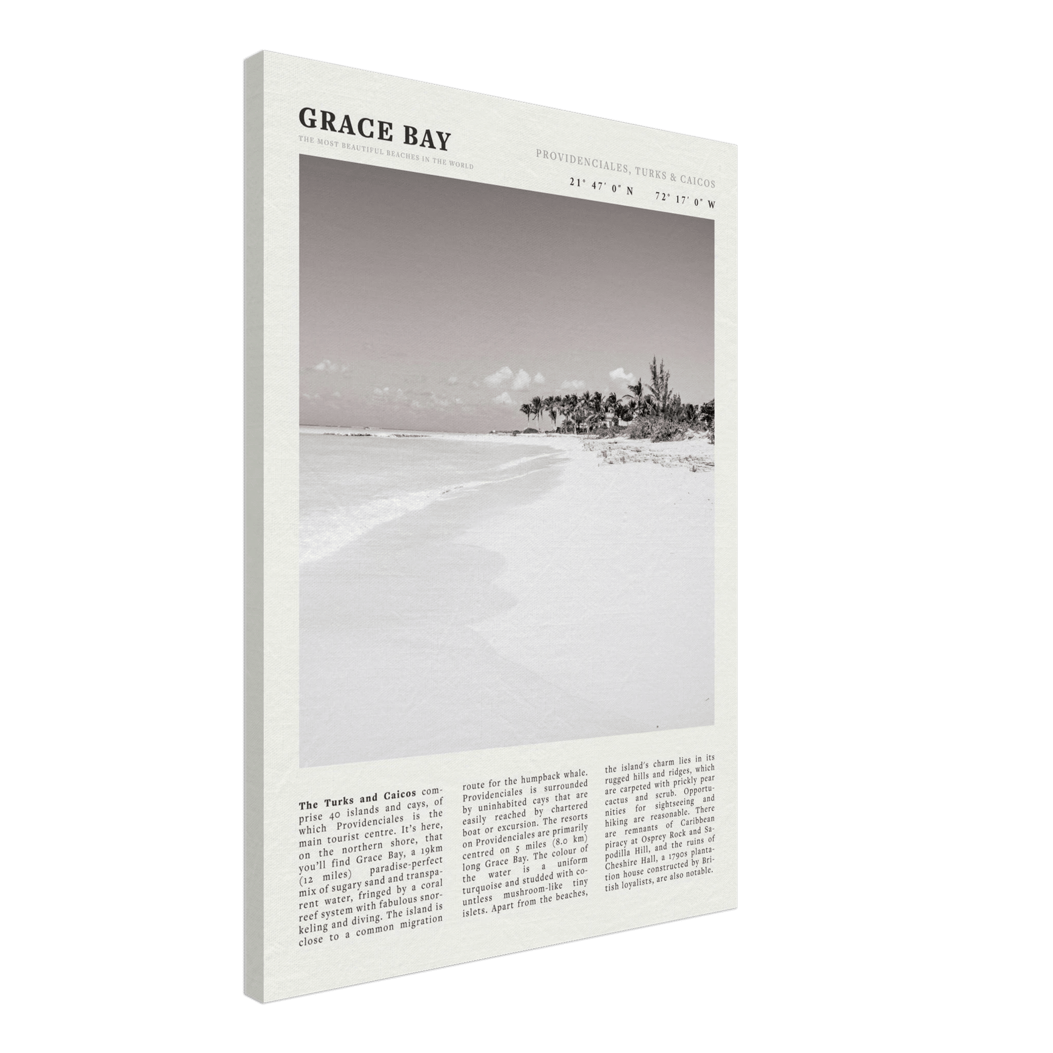 Grace Bay Poster | Black & White Turks & Caicos Wall Art | Caribbean Beach Print - Evergreen Posters