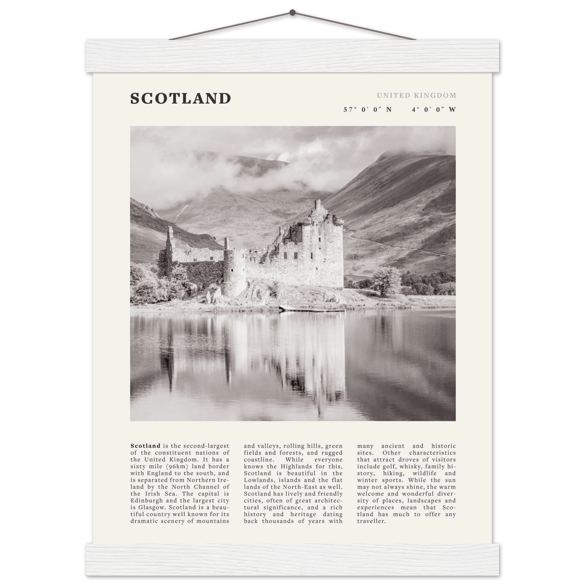 Scotland Poster | Black & White Highland Castle Wall Art | UK Travel Print Decor - Evergreen Posters