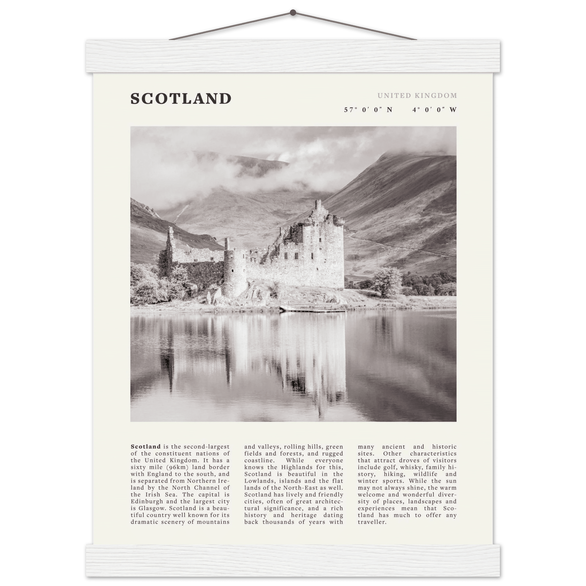Scotland Poster | Black & White Highland Castle Wall Art | UK Travel Print Decor - Evergreen Posters