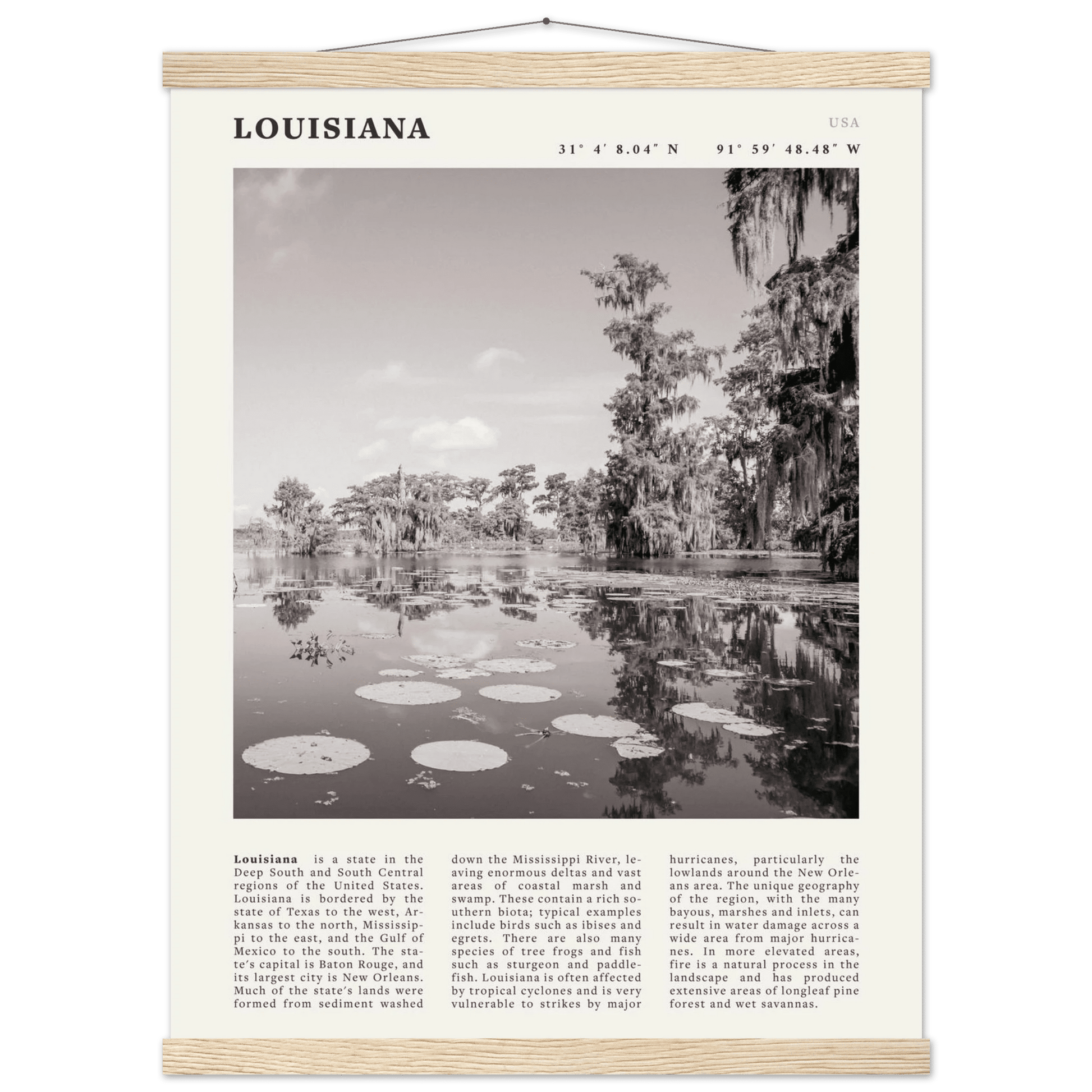 Louisiana Poster | Black & White Bayou Wall Art | Southern USA Travel Print Decor - Evergreen Posters