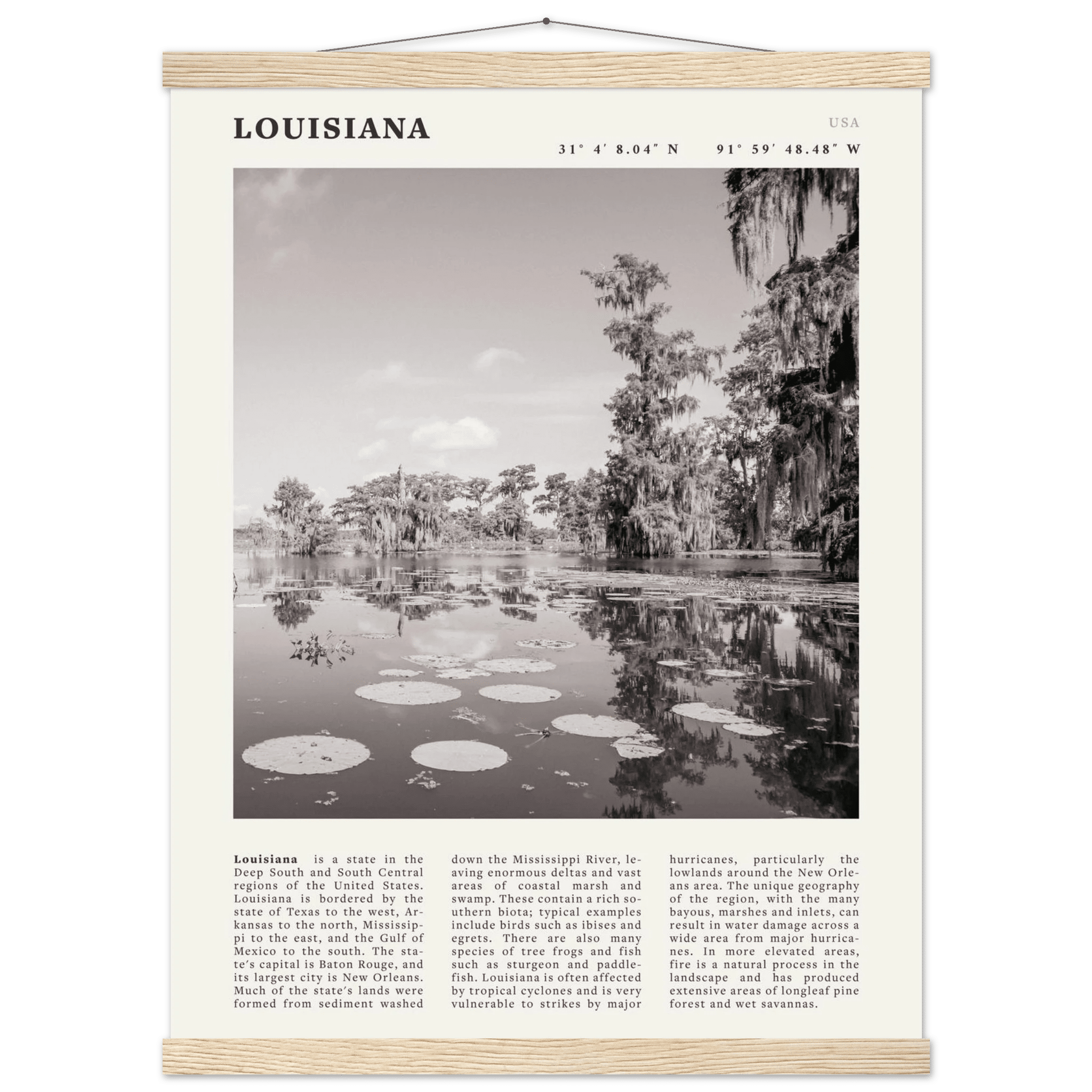 Louisiana Poster | Black & White Bayou Wall Art | Southern USA Travel Print Decor - Evergreen Posters