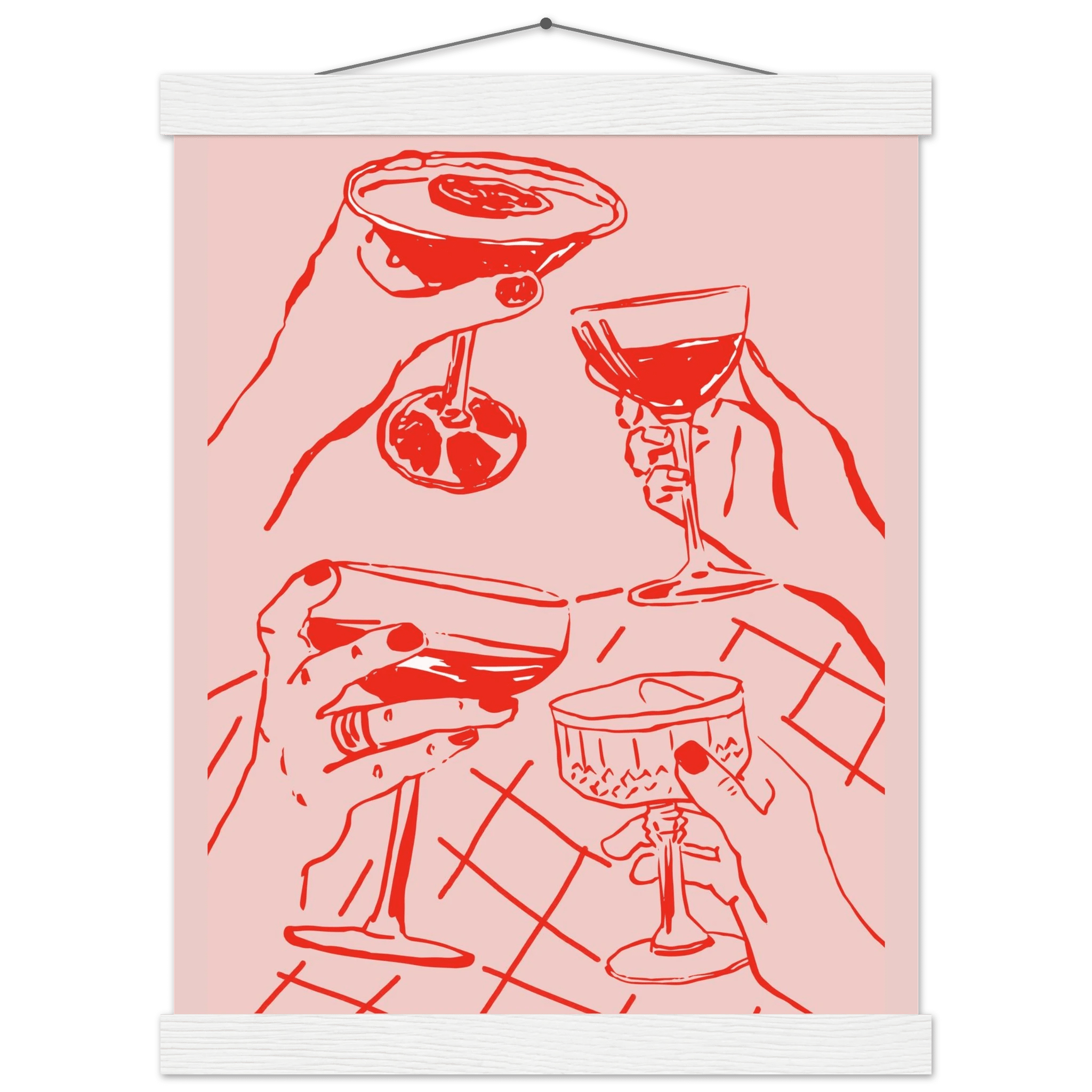 Cheers Print | Red & Pink Cocktail Glasses Wall Art | Kitchen Bar Poster - Evergreen Posters