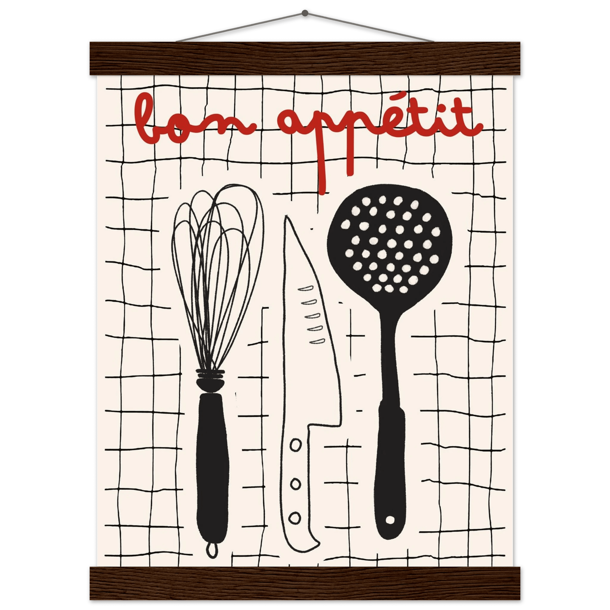 Bon Appétit French Kitchen Print | Bold Black Red Wall Art Poster - Evergreen Posters