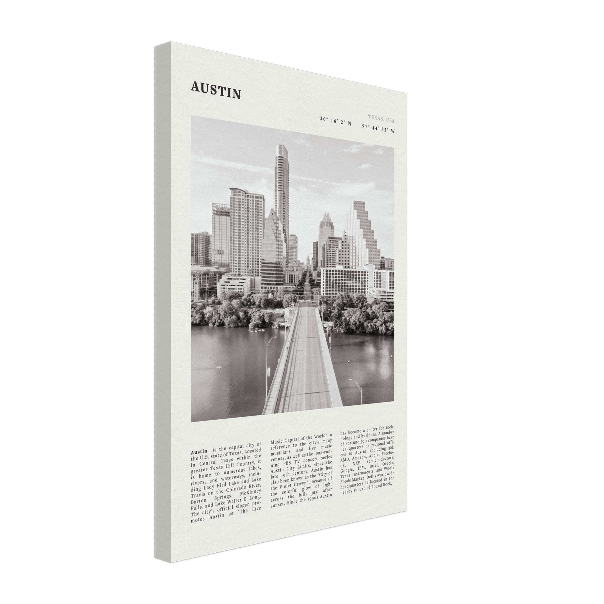 Austin Poster | Black & White Texas Skyline Wall Art | City Travel Print Decor - Evergreen Posters