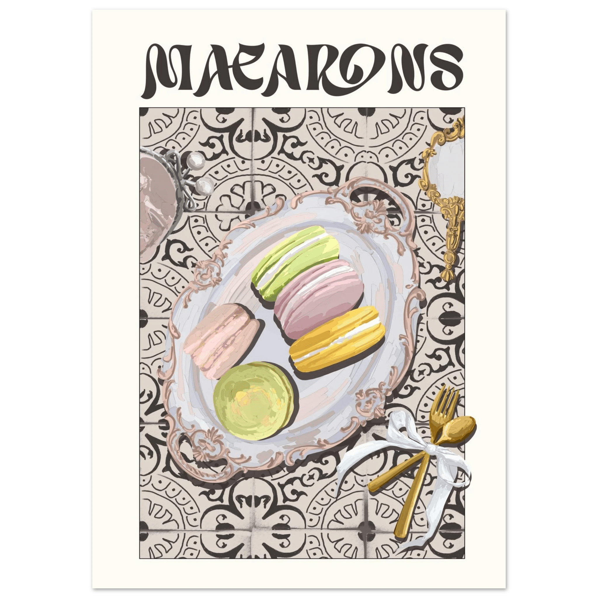 Macarons Poster – Playful French Patisserie Kitchen Wall Art Print (Digital & Printed Options) - Evergreen Posters