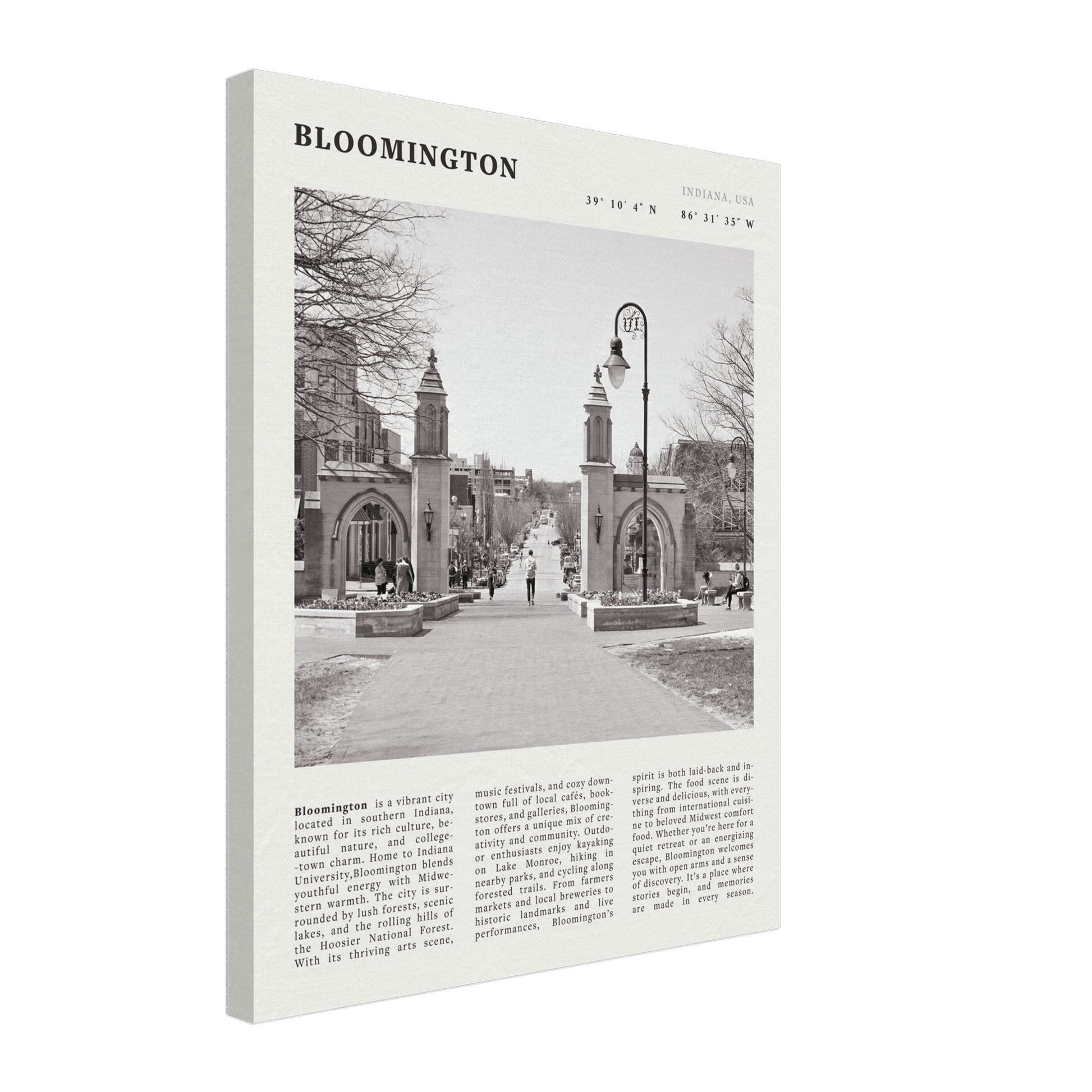 Bloomington Indiana Black and White Vintage Poster - Evergreen Posters
