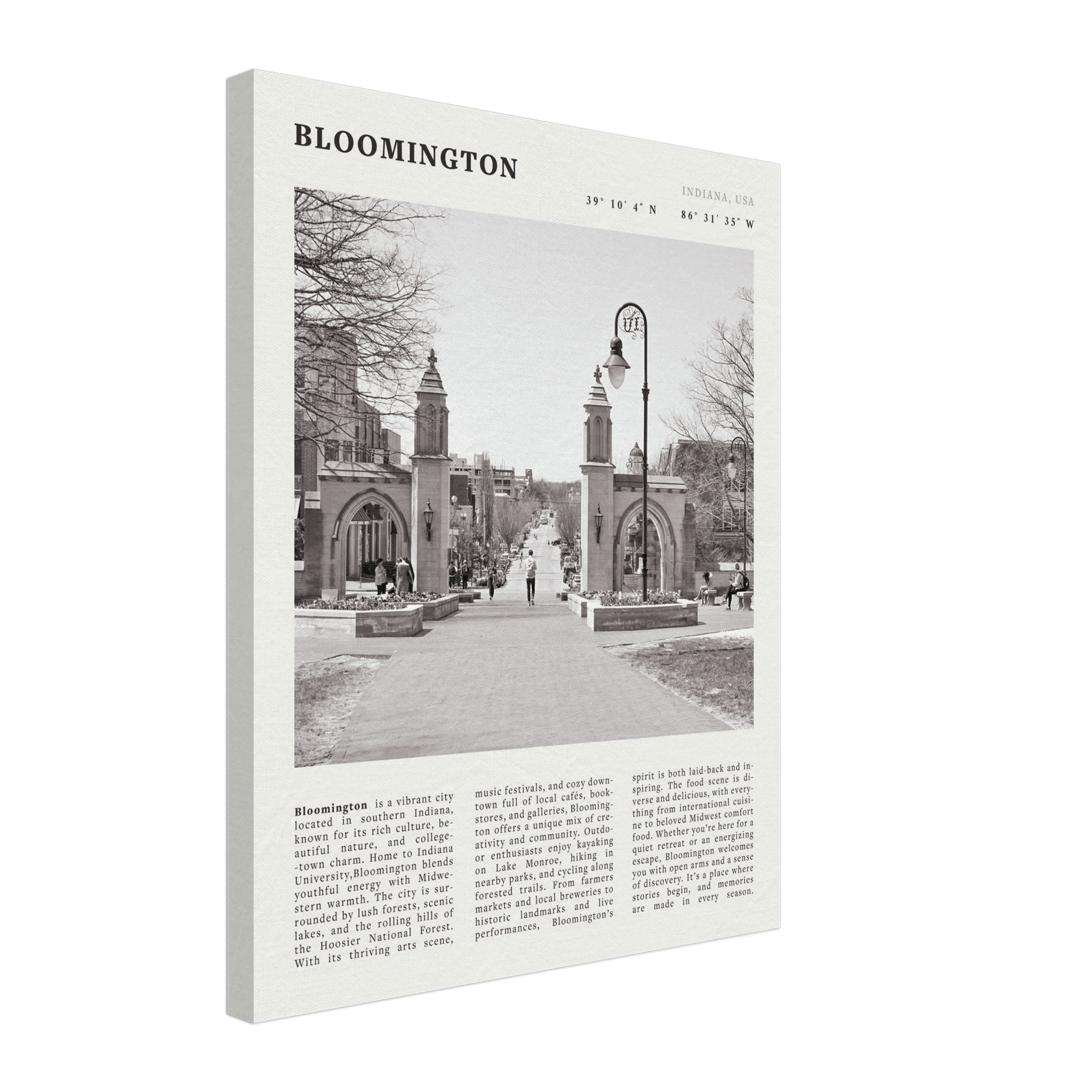 Bloomington Indiana Black and White Vintage Poster - Evergreen Posters