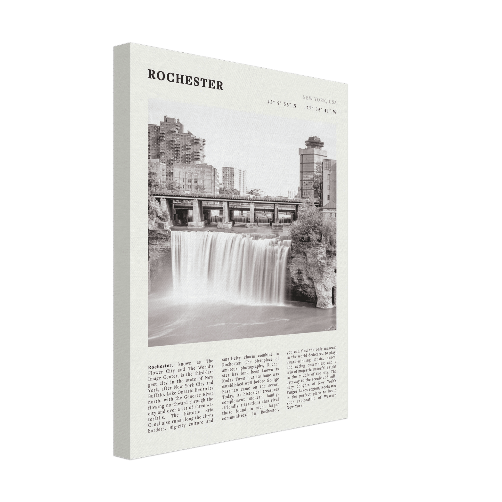 Rochester Poster | Black & White High Falls Wall Art | New York Travel Print - Evergreen Posters