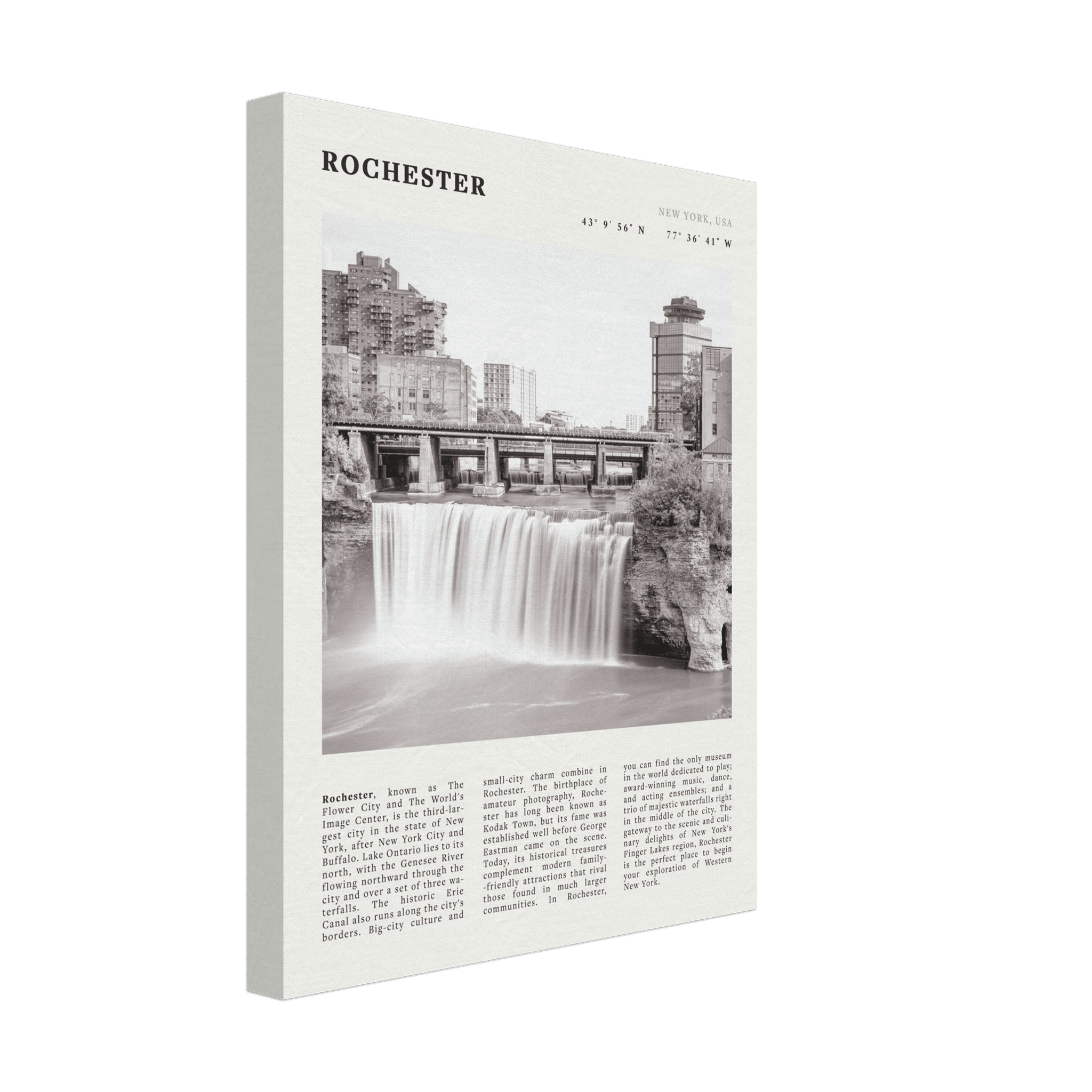 Rochester Poster | Black & White High Falls Wall Art | New York Travel Print - Evergreen Posters