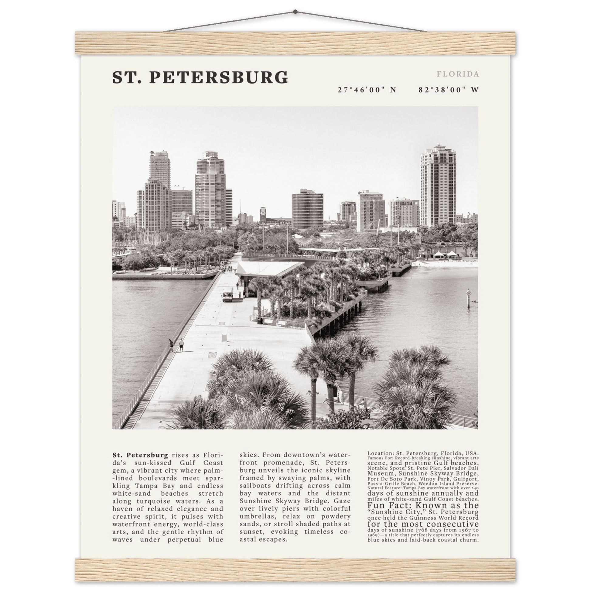 St. Petersburg Florida Poster Black and White – Vintage St Pete Skyline Print (Digital & Printed Options) - Evergreen Posters