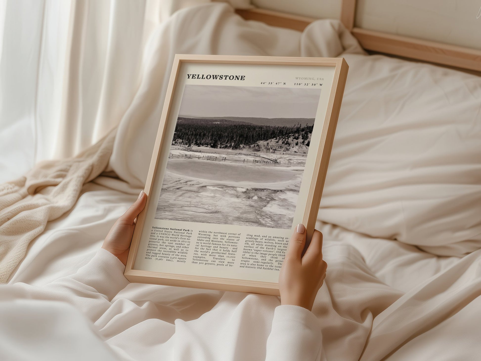 Yellowstone Poster | Black & White Grand Prismatic Spring Wall Art | WY Print - Evergreen Posters