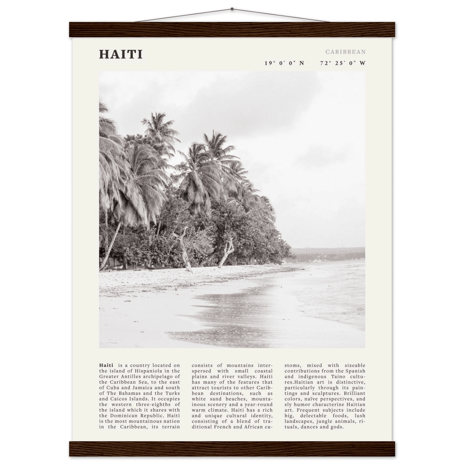 Haiti Poster | Black & White Caribbean Beach Wall Art | Tropical Travel Print - Evergreen Posters