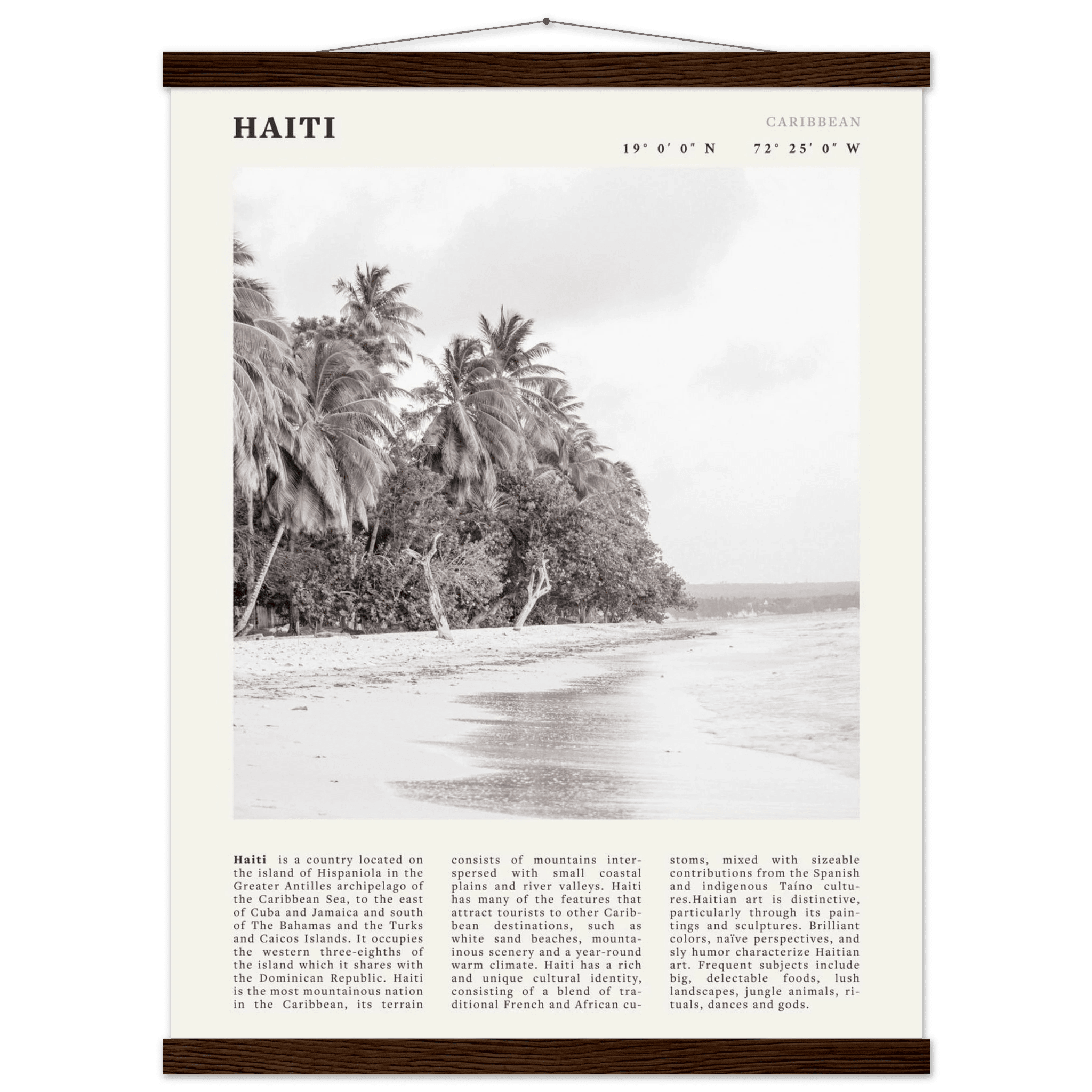 Haiti Poster | Black & White Caribbean Beach Wall Art | Tropical Travel Print - Evergreen Posters