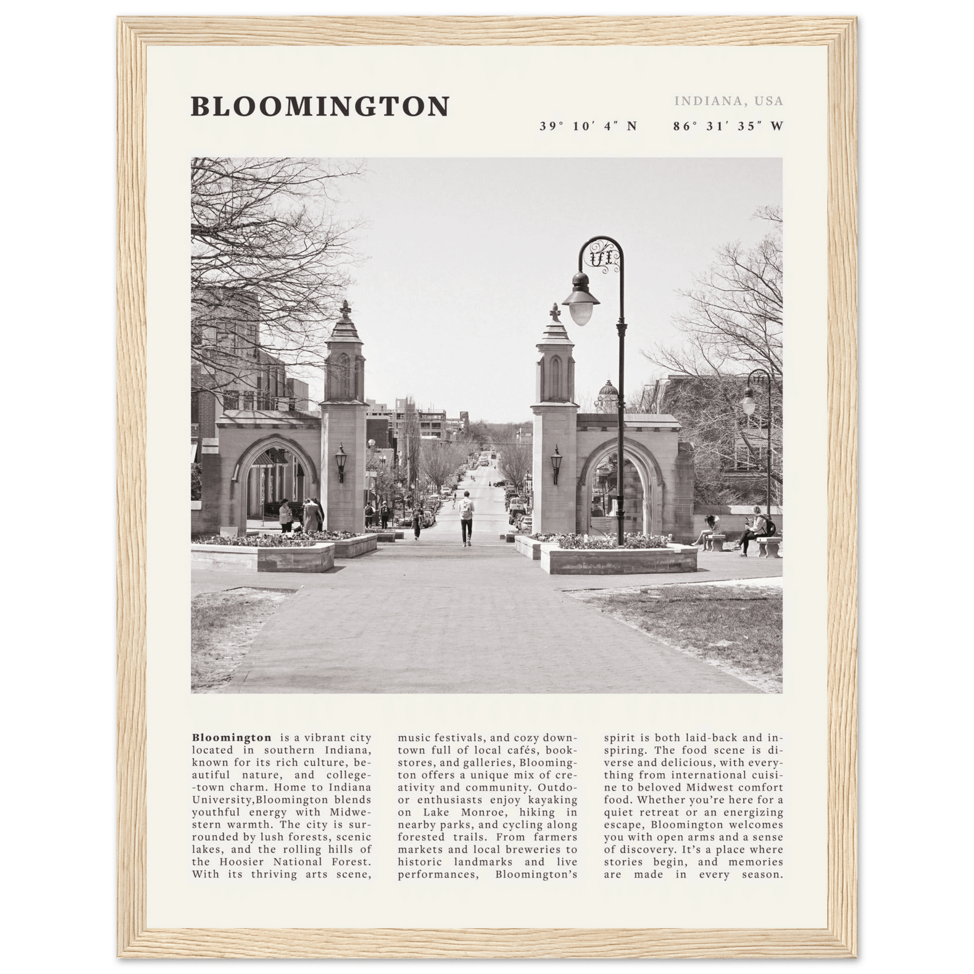 Bloomington Indiana Black and White Vintage Poster - Evergreen Posters