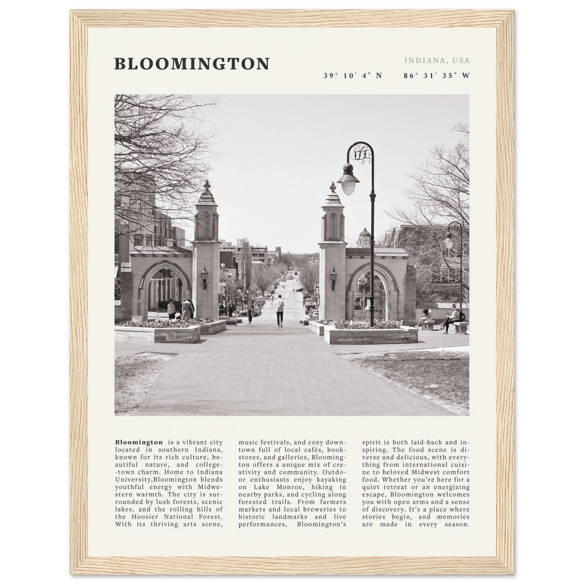 Bloomington Indiana Black and White Vintage Poster - Evergreen Posters