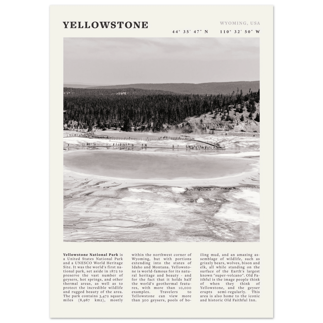 Yellowstone Poster | Black & White Grand Prismatic Spring Wall Art | WY Print - Evergreen Posters