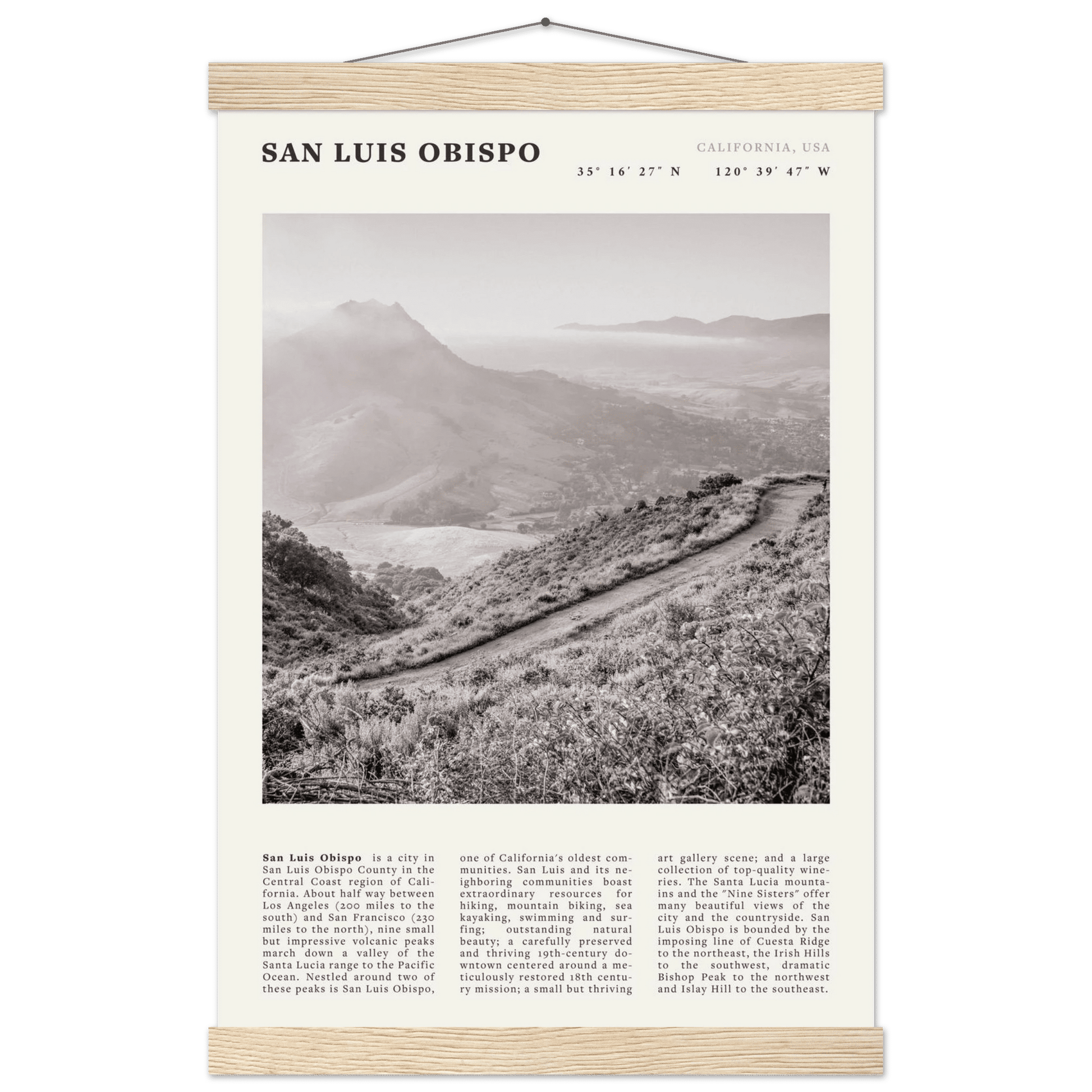 San Luis Obispo Poster | Black & White California Wall Art | SLO Travel Print - Evergreen Posters