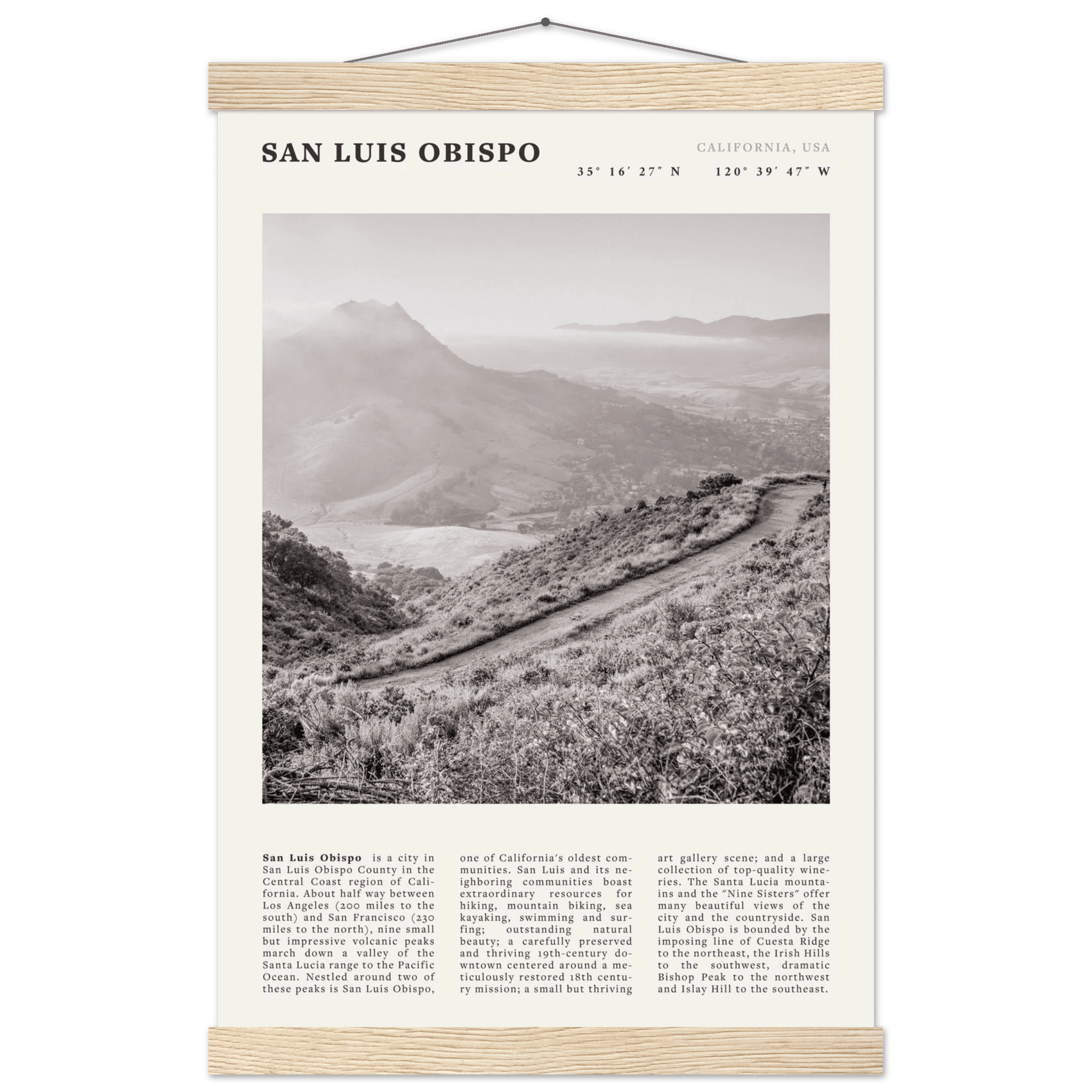San Luis Obispo Poster | Black & White California Wall Art | SLO Travel Print - Evergreen Posters