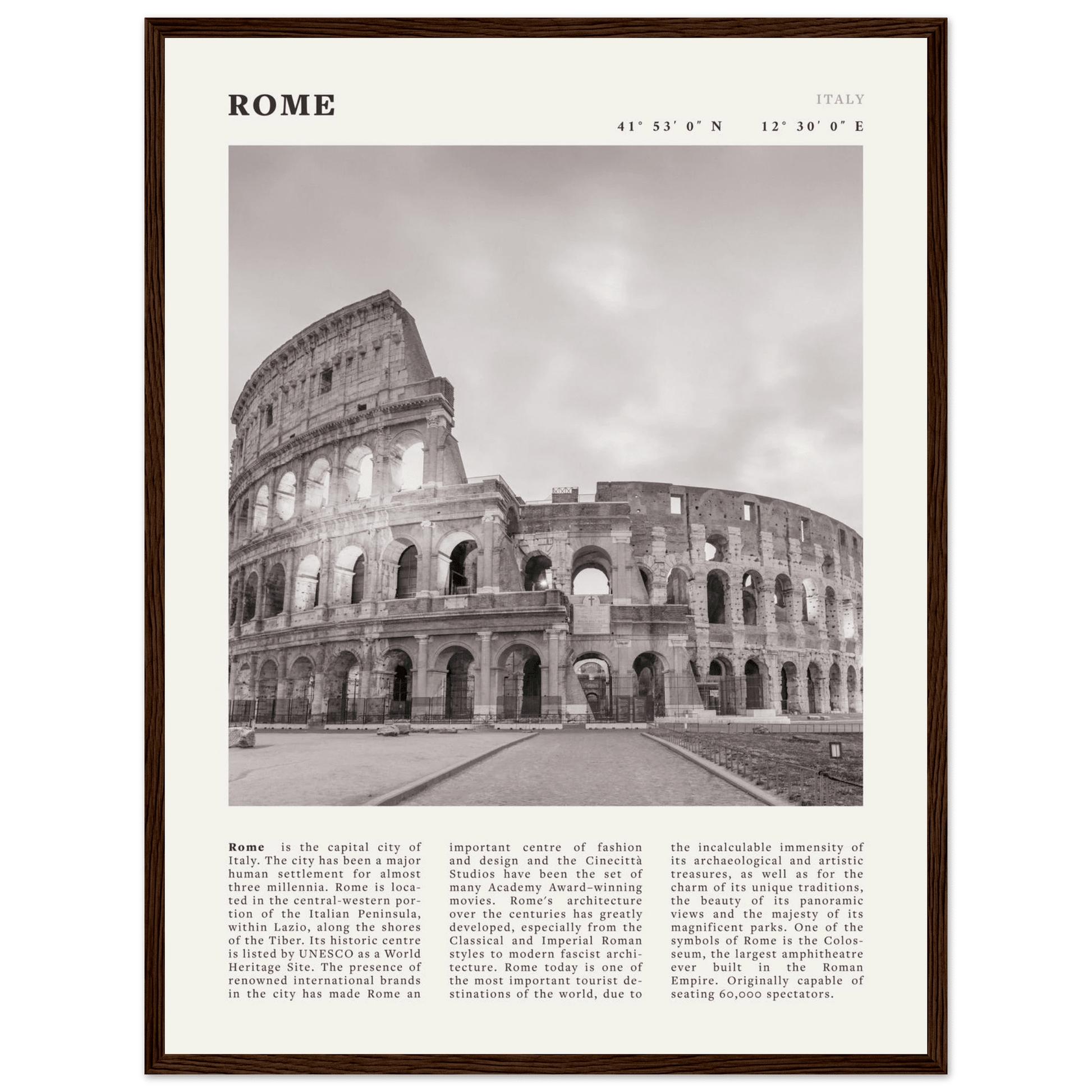 Rome Poster | Black & White Colosseum Wall Art | Italy Travel Print | Roman Decor - Evergreen Posters