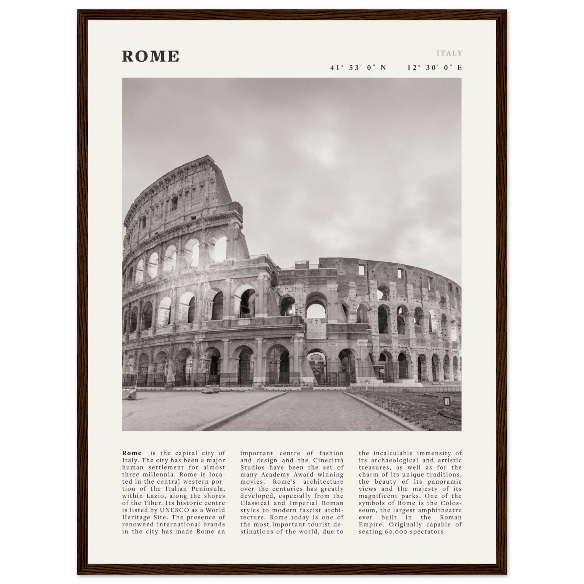Rome Poster | Black & White Colosseum Wall Art | Italy Travel Print | Roman Decor - Evergreen Posters