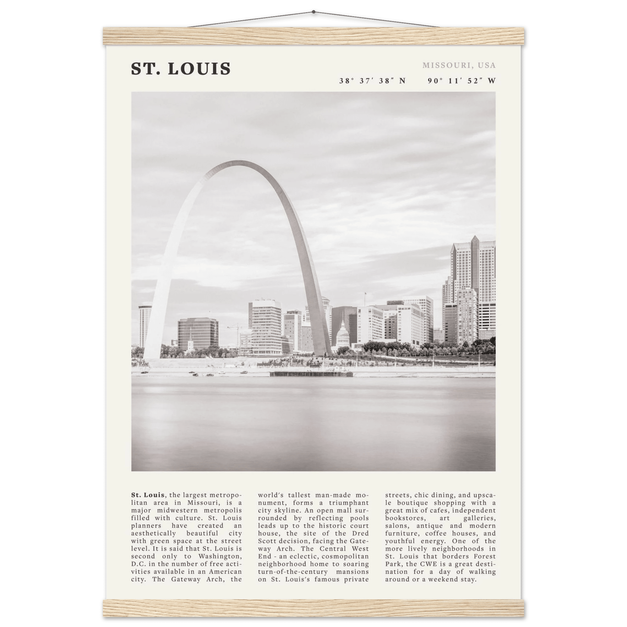 St. Louis Poster | Black & White Gateway Arch Wall Art | Missouri Travel Print - Evergreen Posters