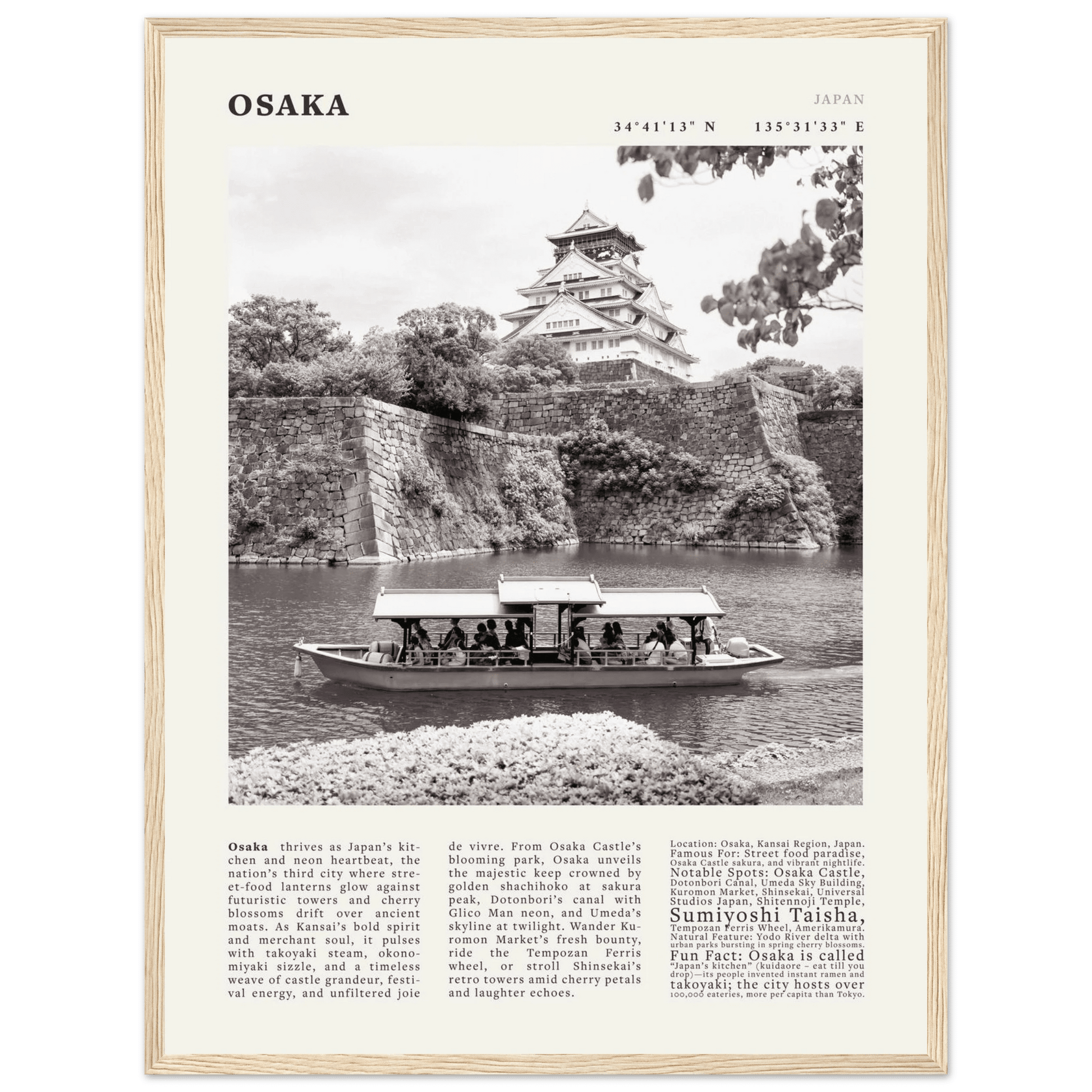 Osaka Poster Black and White – Vintage Osaka Castle Cherry Blossom Print (Digital & Printed Options) - Evergreen Posters