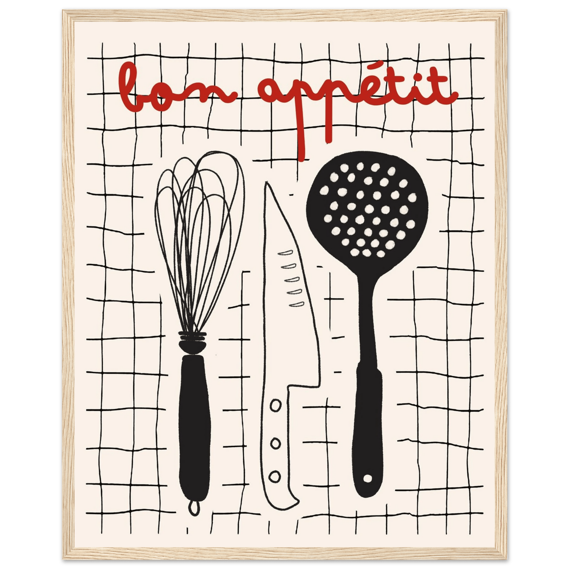 Bon Appétit French Kitchen Print | Bold Black Red Wall Art Poster - Evergreen Posters