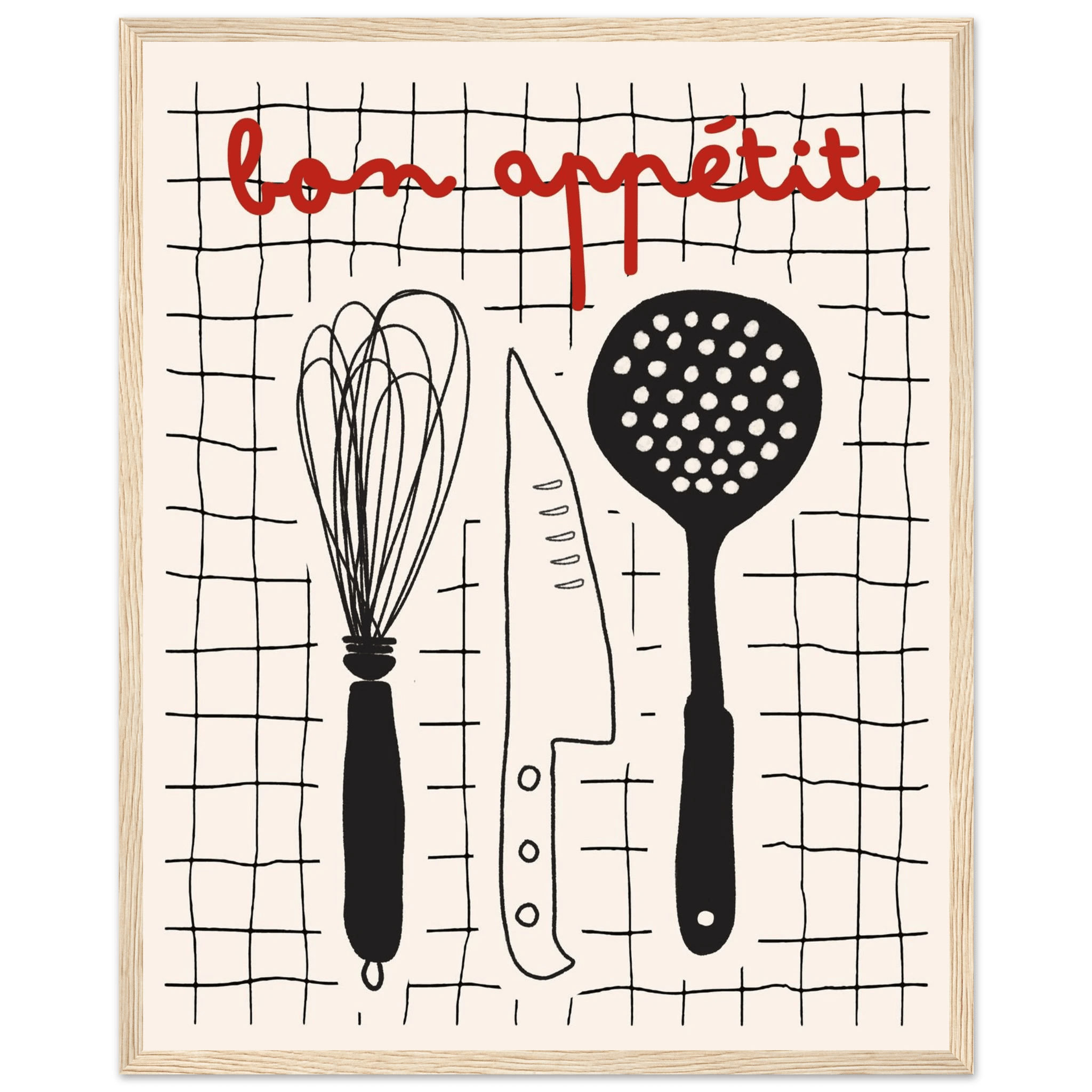 Bon Appétit French Kitchen Print | Bold Black Red Wall Art Poster - Evergreen Posters